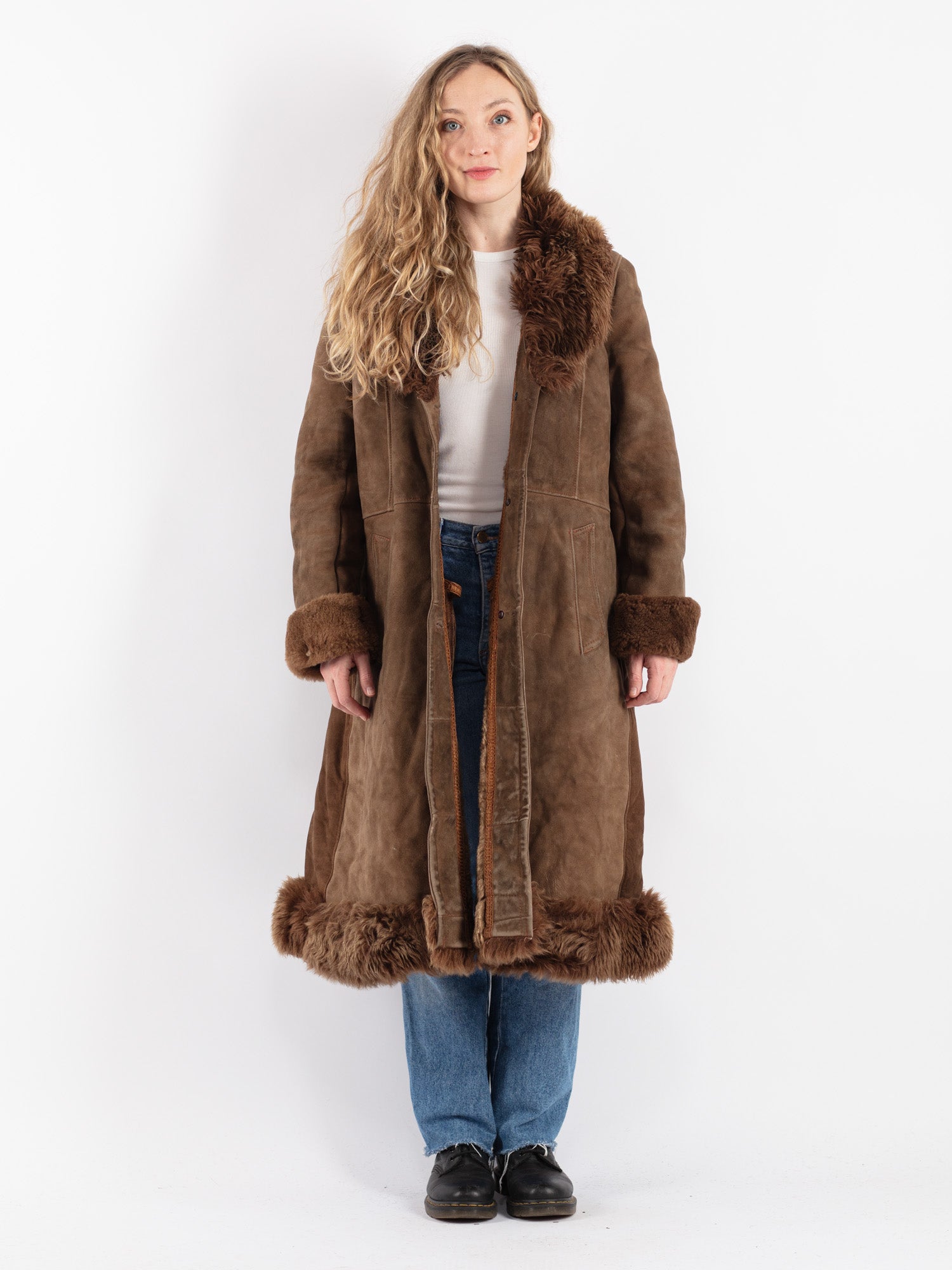 Vintage 70's Women Sheepskin Coat in Brown by Northern Grip