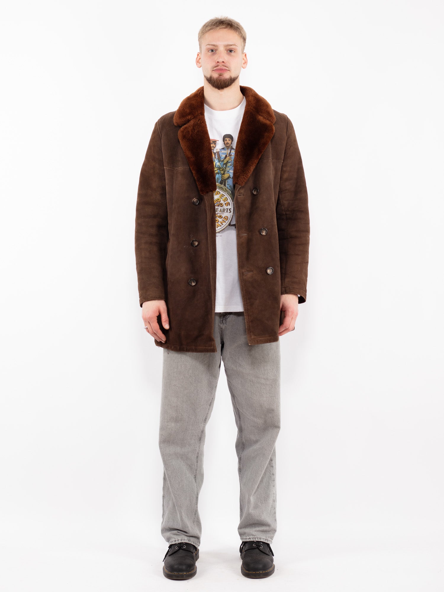 Vintage 70's Men Sheepskin Coat in Brown by Northern Grip