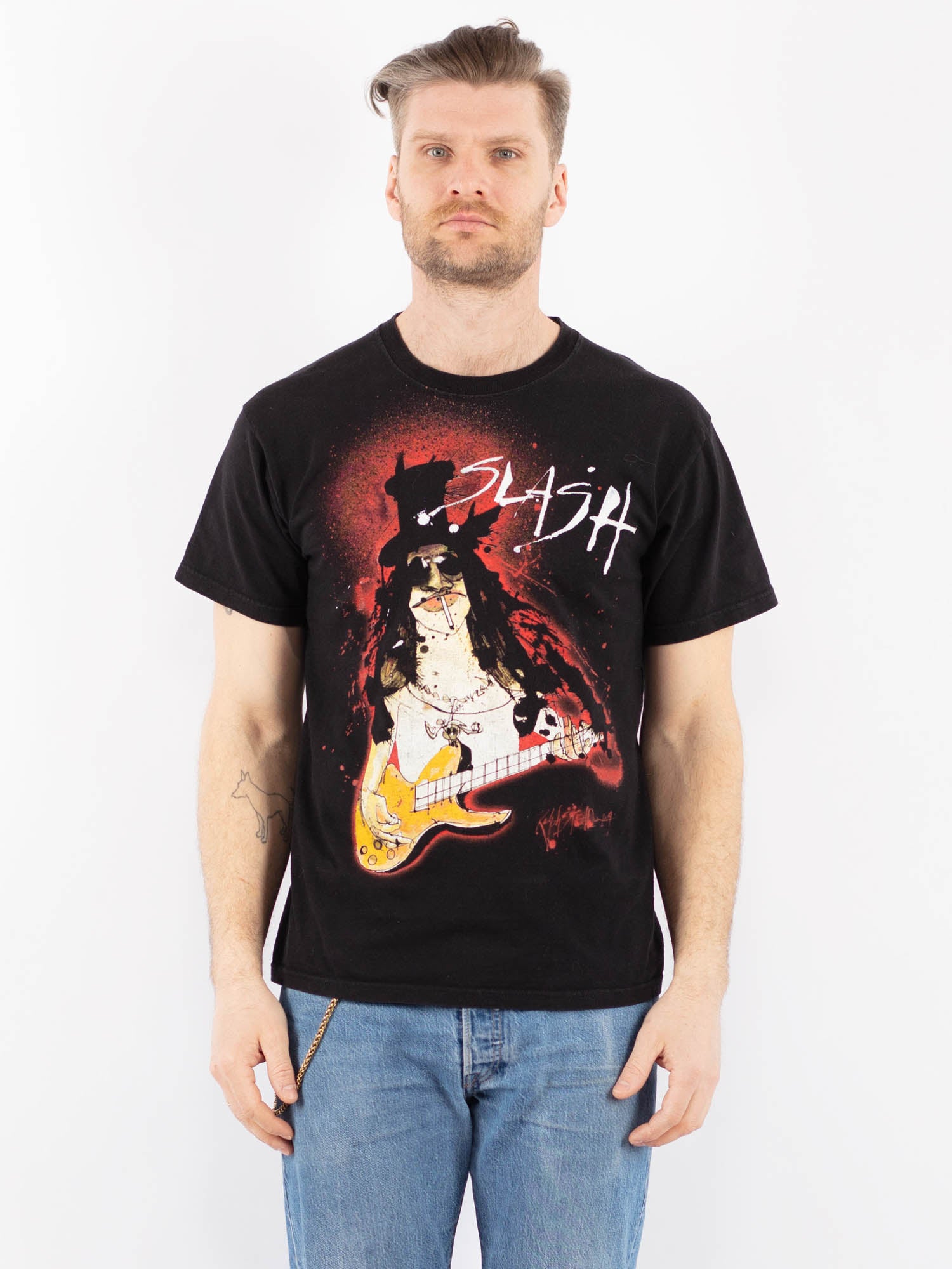 Vintage 00's Men Slash Print T-Shirt in Black by Northern Grip