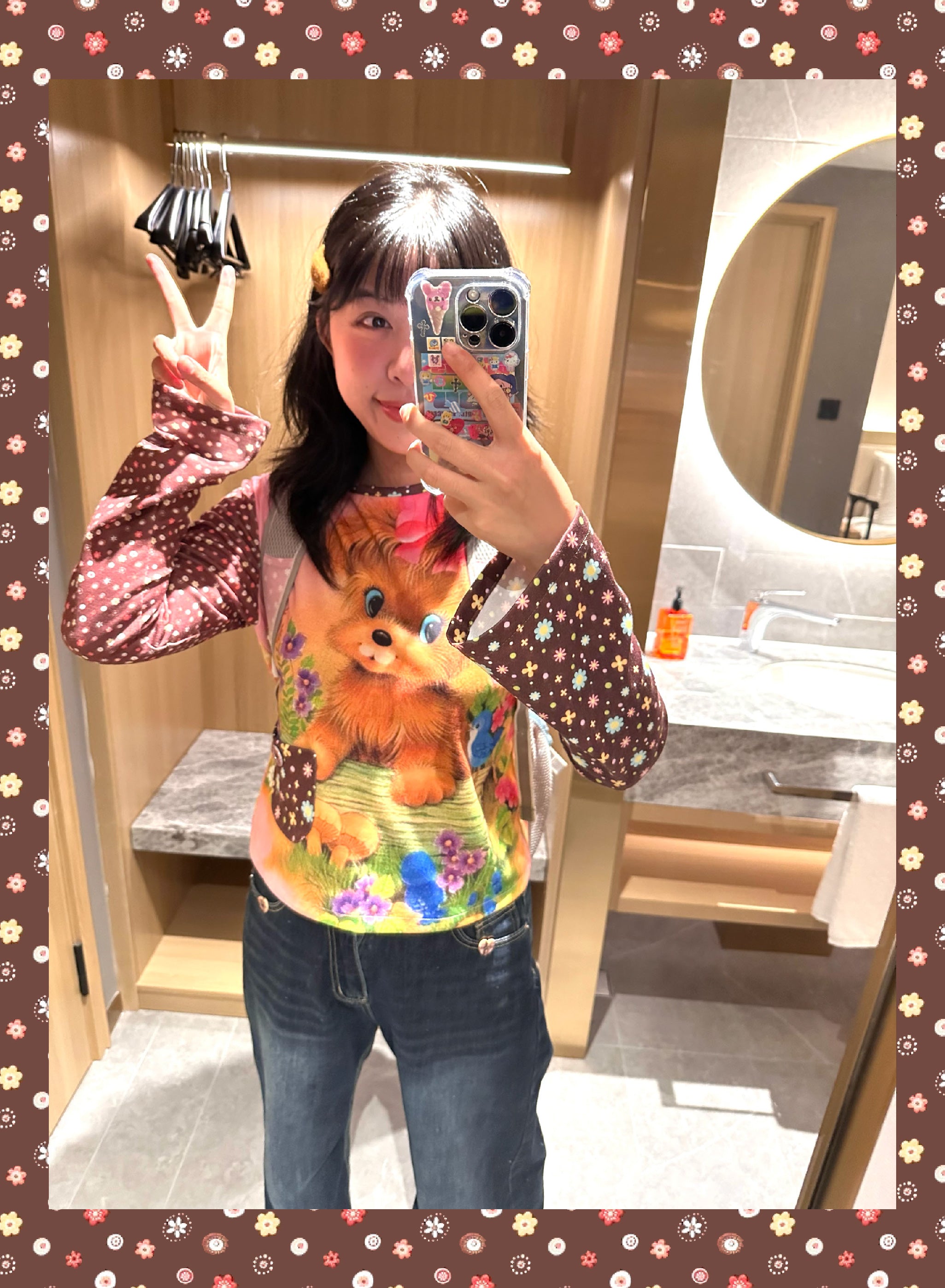 Y2K Vintage Puppy Print Top - BodyTalk by Land Decora
