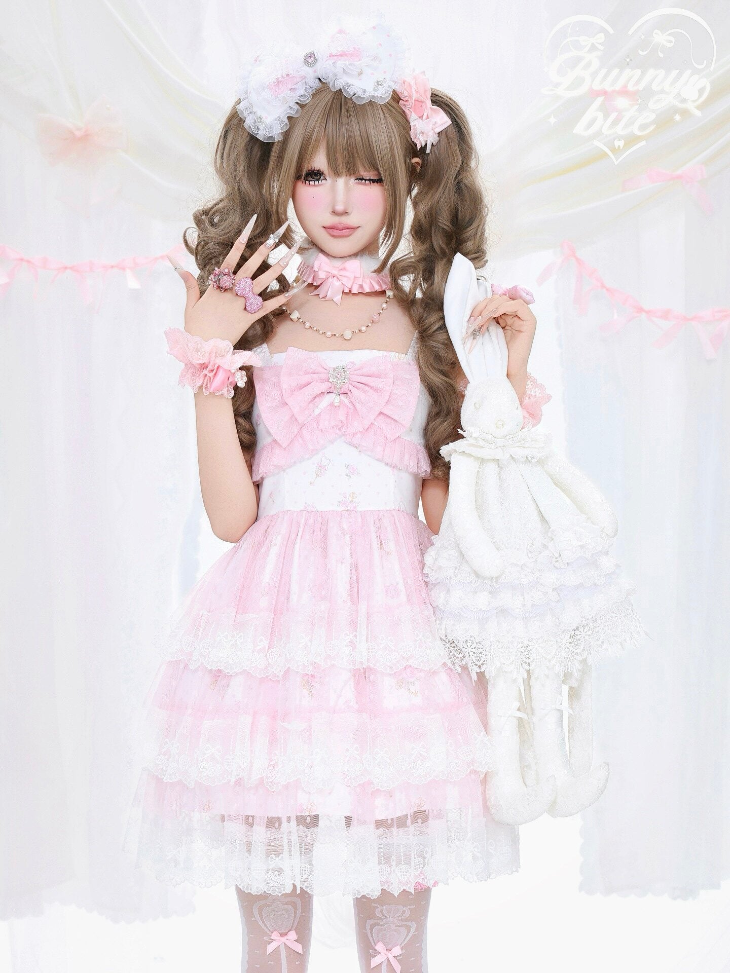 Hime Gyaru Polka Dot Lace Cami Dress | Kawaii Café Style Japanese Fashion by Land Decora
