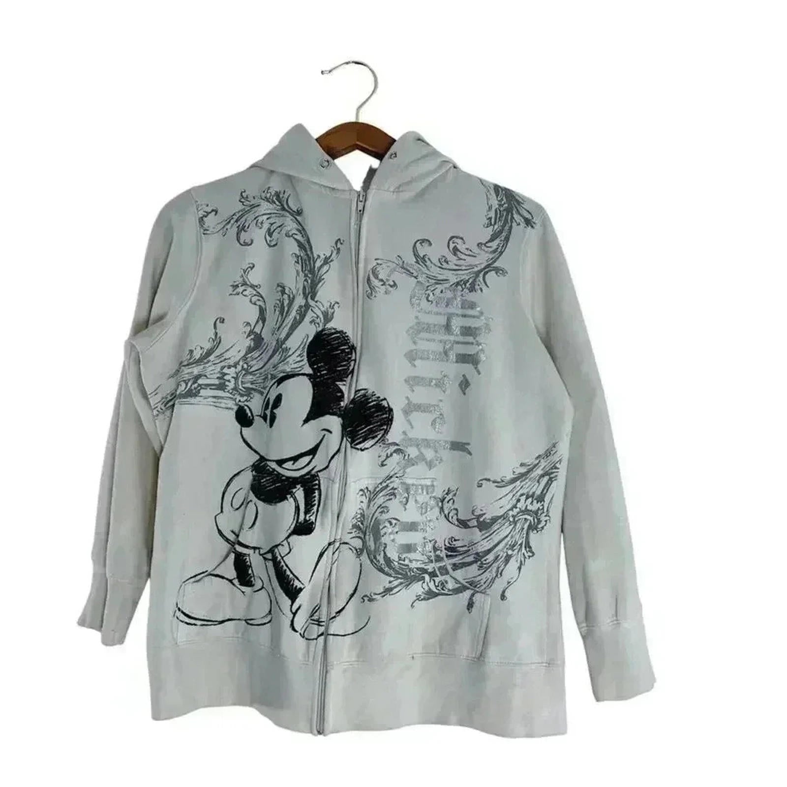 Disney Y2K Mickey Mouse White and Silver Zip Up Hoodie Women's Size 1X by Hot Girl Secondhand