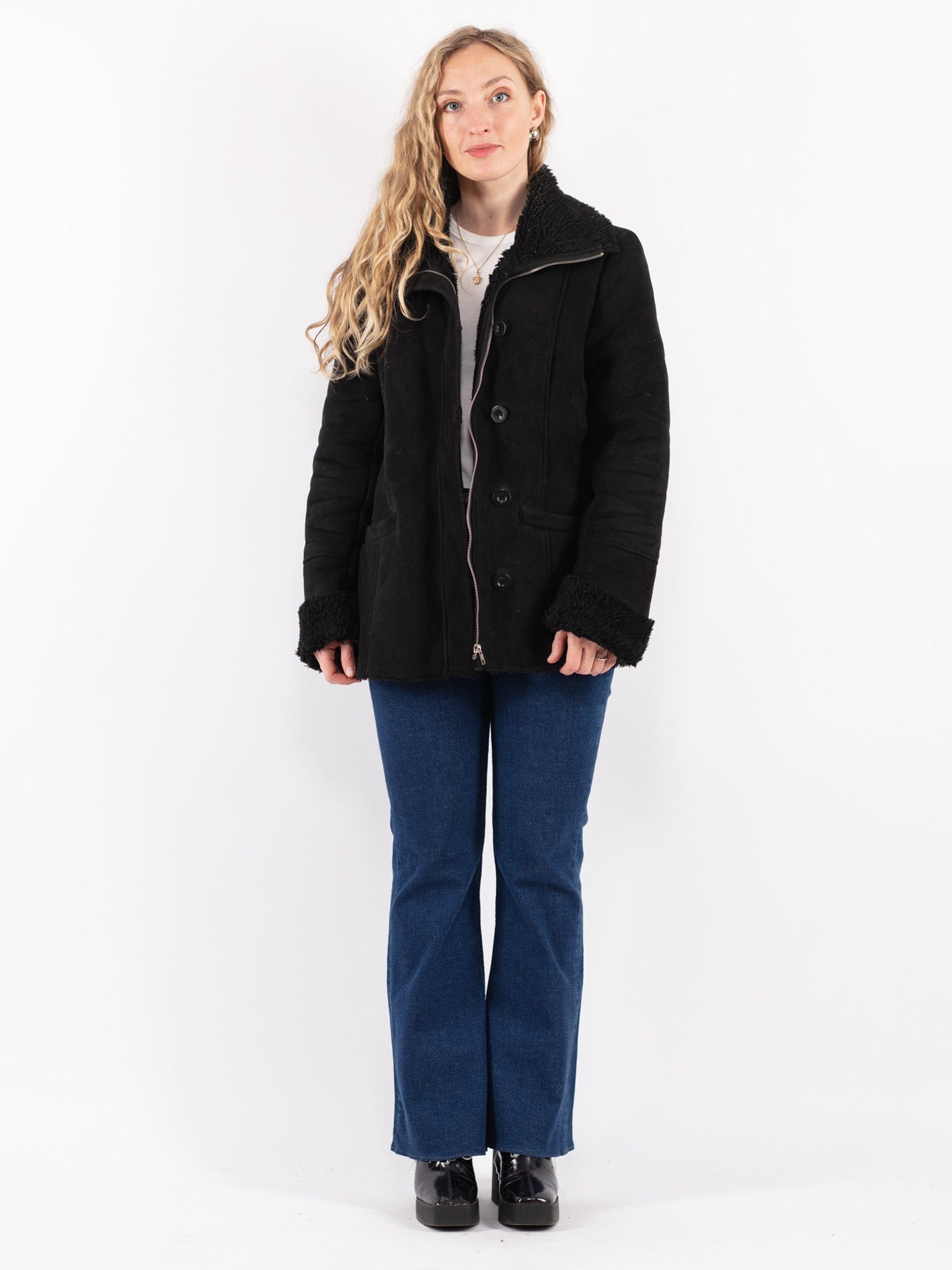 Vintage 00's Women Sherpa Jacket in Black by Northern Grip