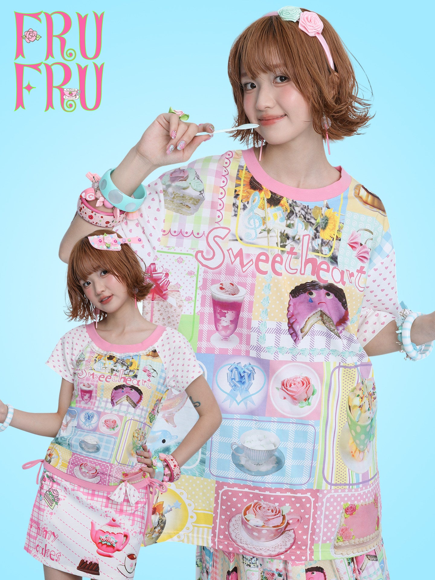 Kawaii Cake Print Cotton Tee - frufru by Land Decora
