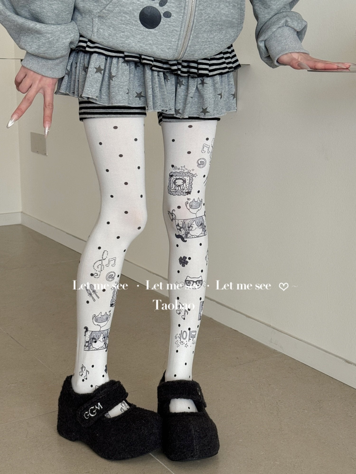 Y2K Graffiti Printed Tights - LET ME SEE by Land Decora