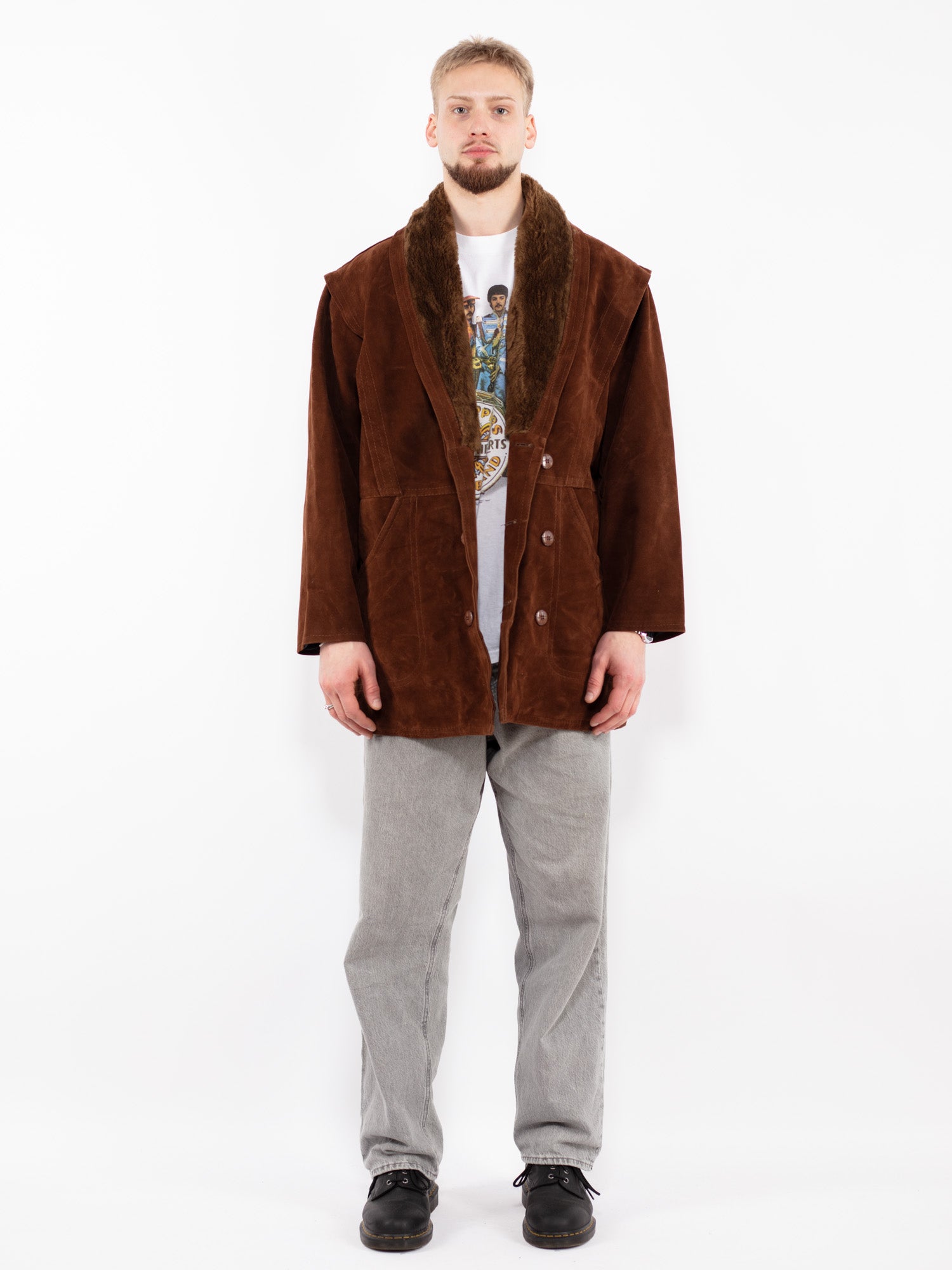 Vintage 90's Men Faux Sheepskin Coat in Brown by Northern Grip