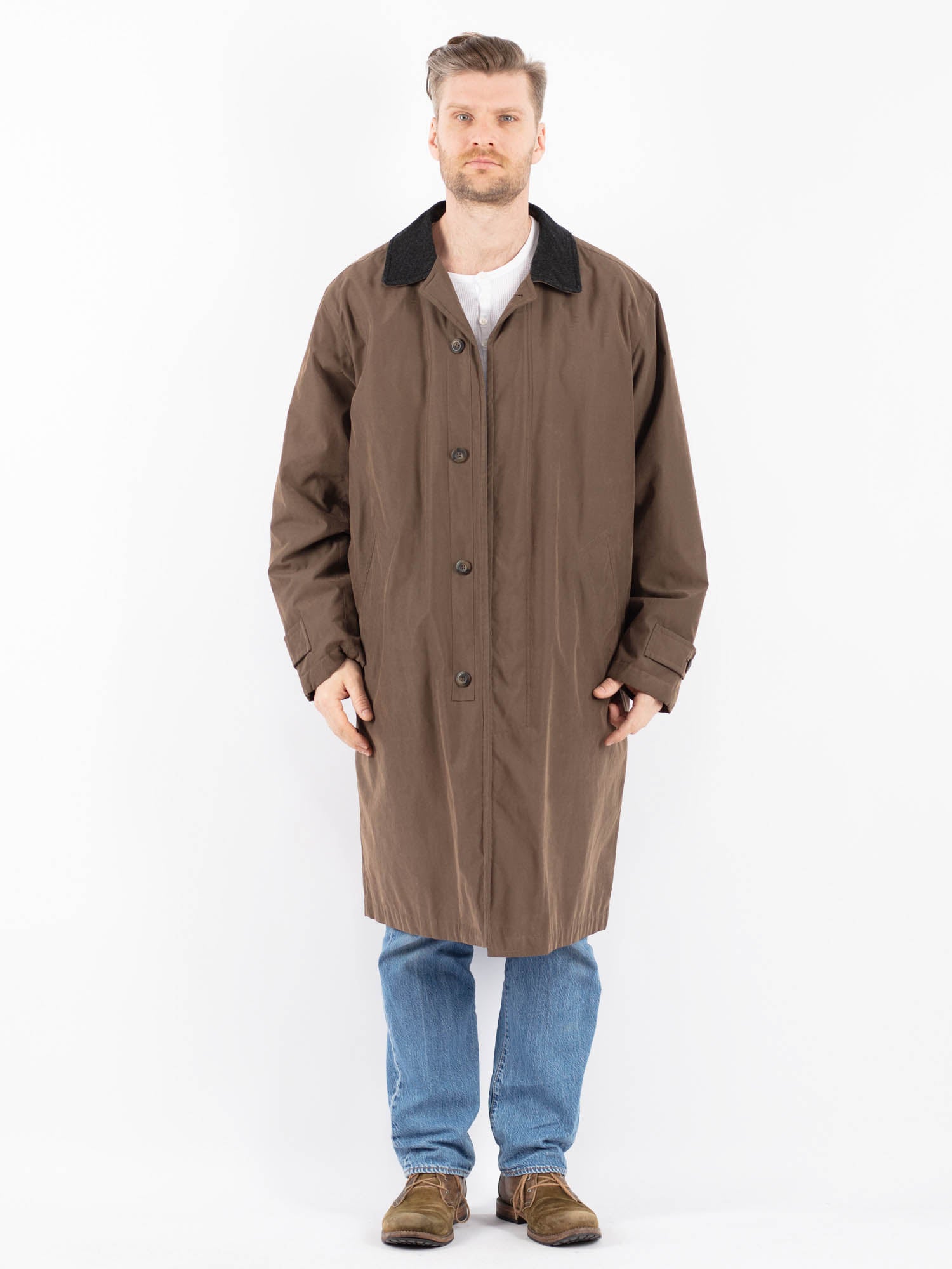 Vintage 90's Men Oversized Mac Coat in Brown by Northern Grip
