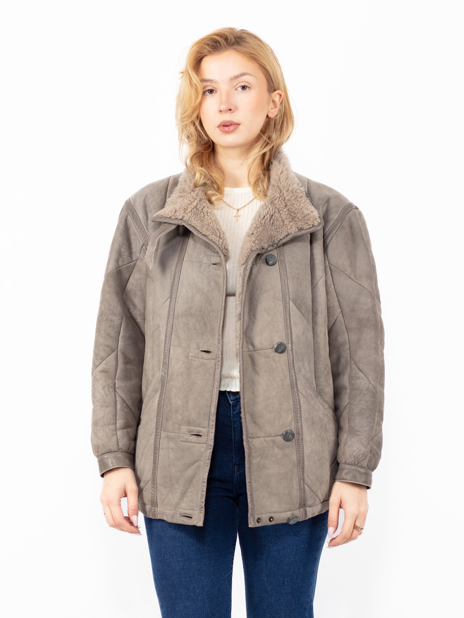 Vintage 90's Women Sheepskin Jacket in Gray by Northern Grip