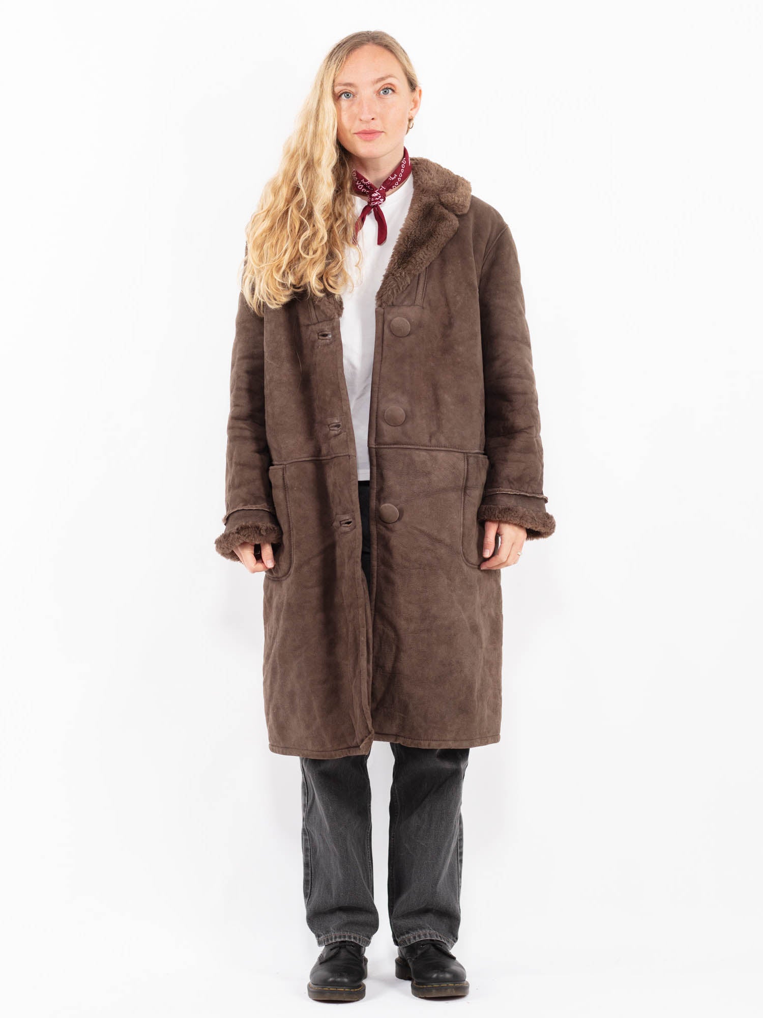 Vintage 70's Women Sheepskin Coat in Brown by Northern Grip