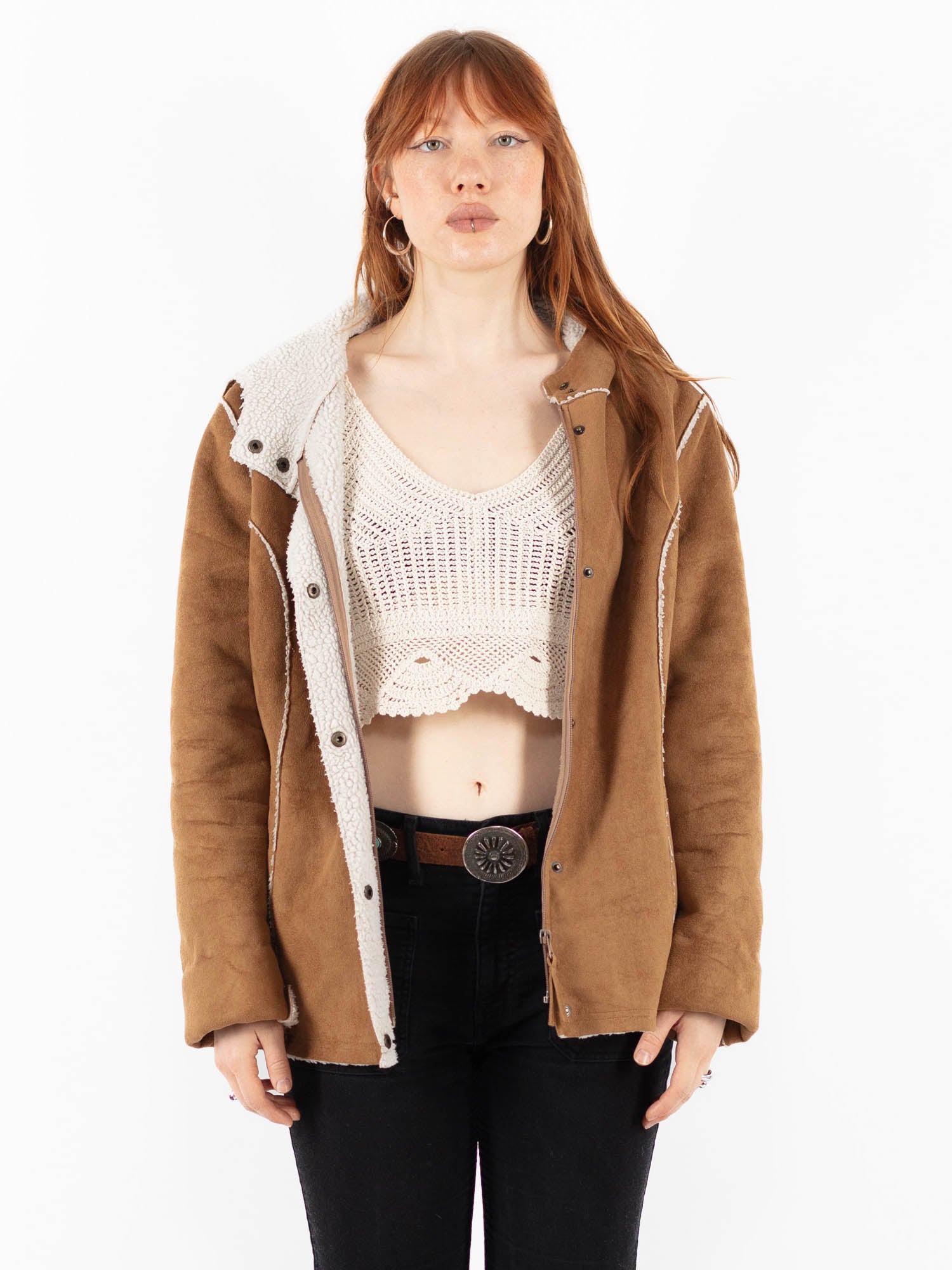 Vintage 00's Women Faux Sheepskin Jacket in Brown by Northern Grip