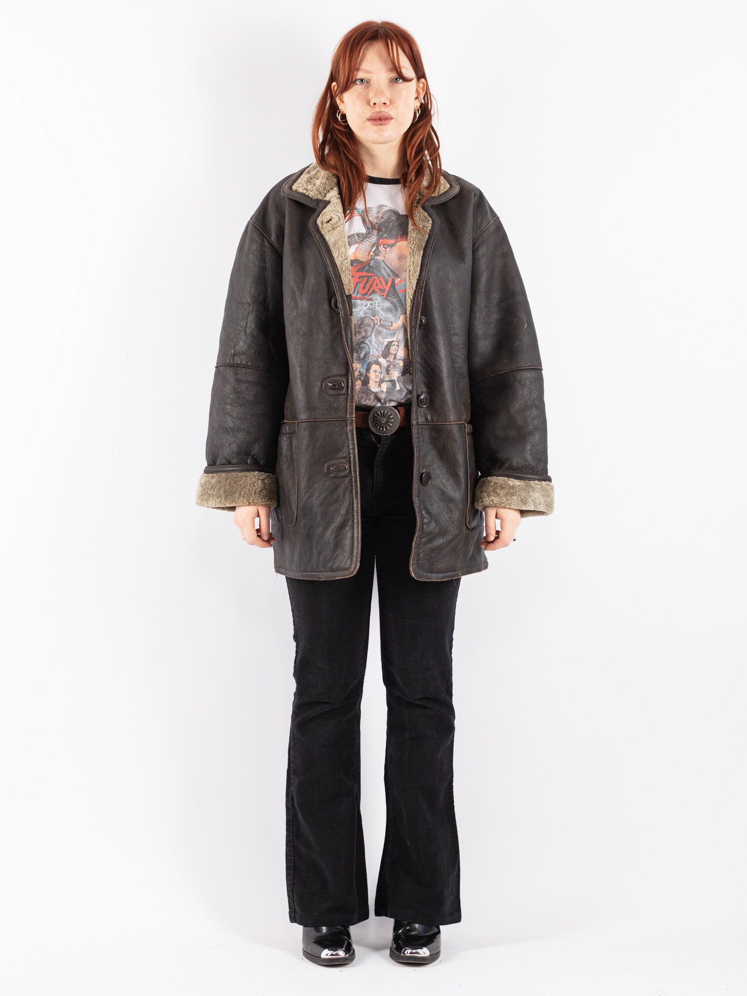 Vintage 90's Women Sheepskin Coat in Brown by Northern Grip