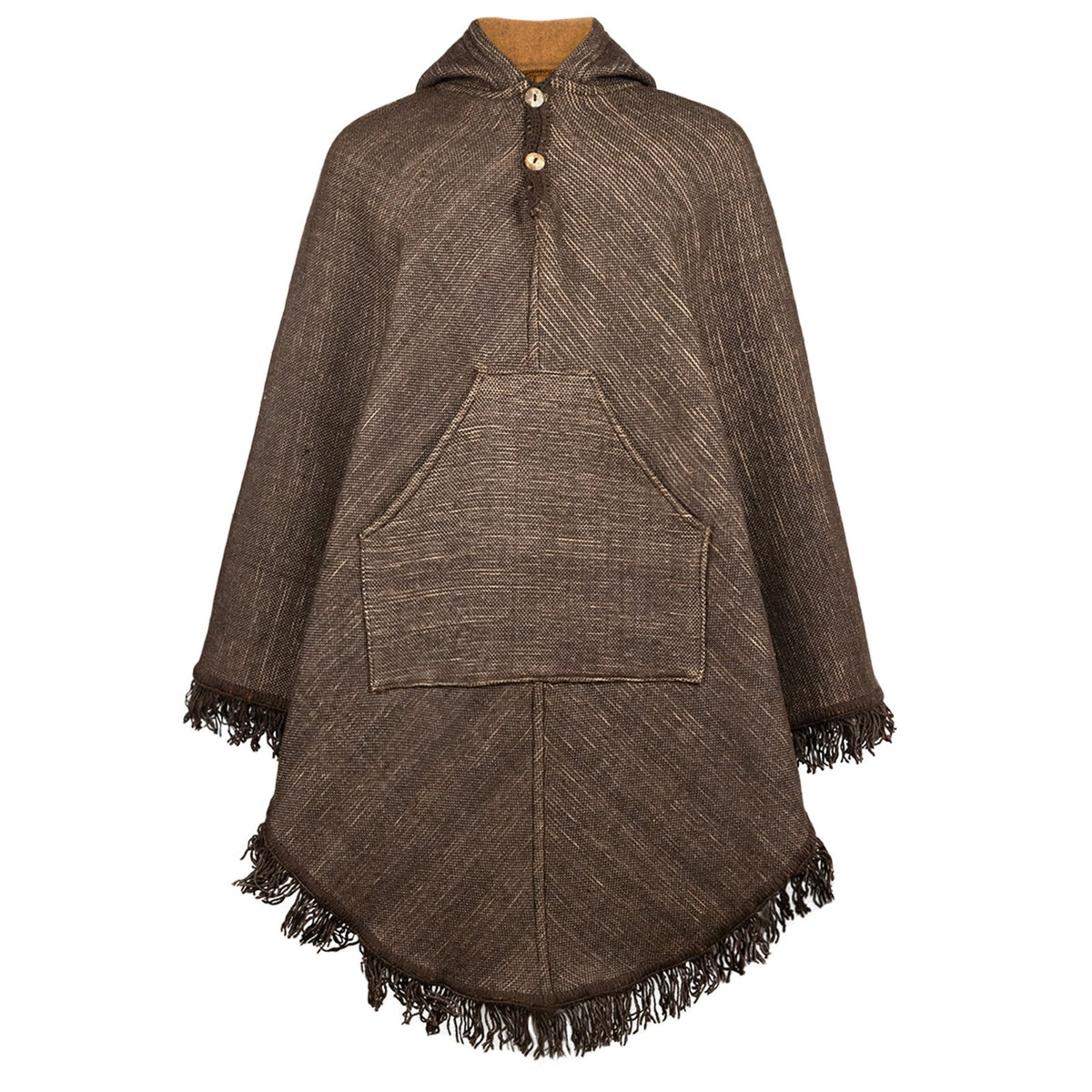 Chaska Llama Wool Hooded Poncho – Earth Brown by ECUALAMA