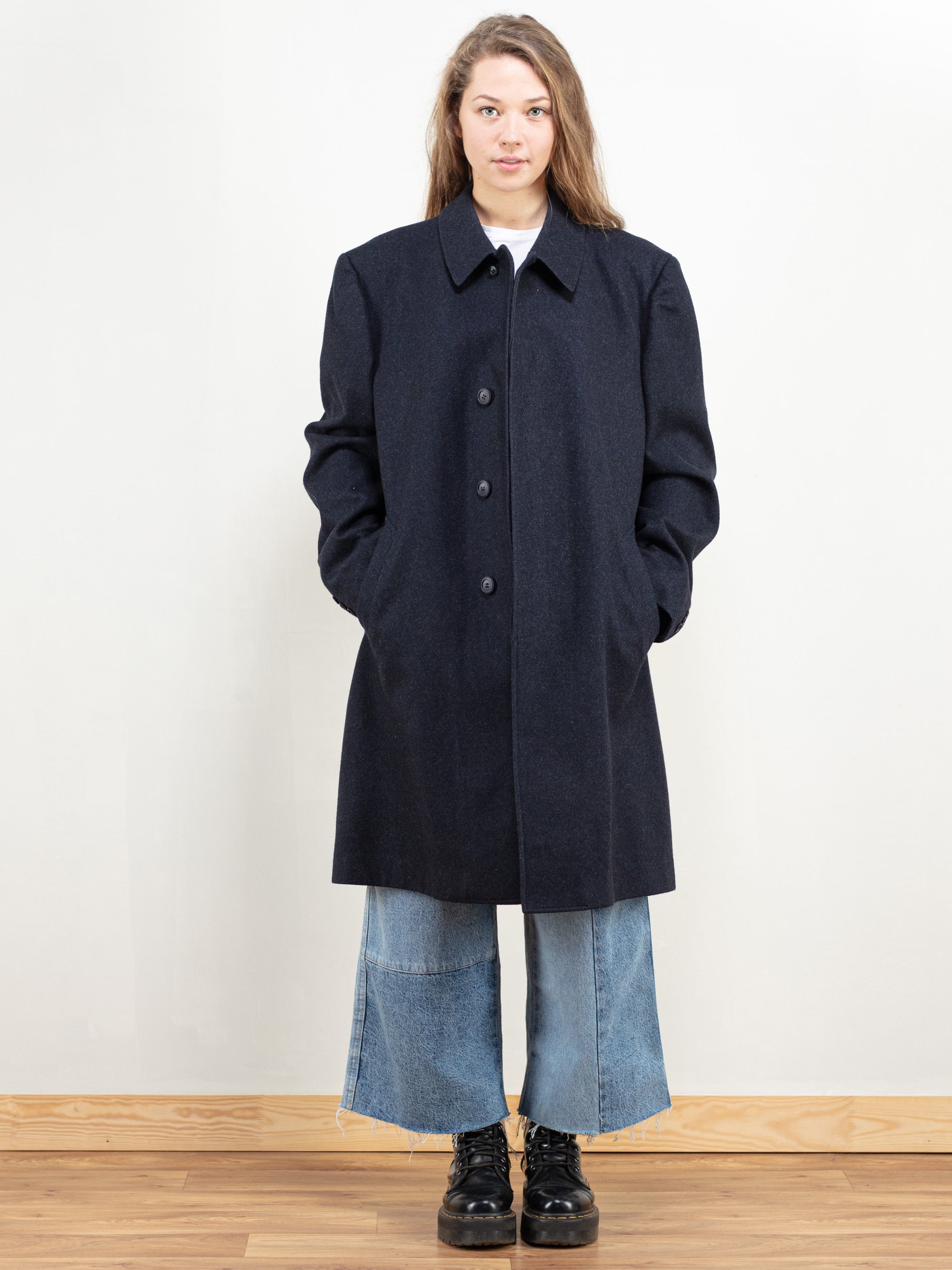Vintage 80s Blue Wool Coat Women by Northern Grip
