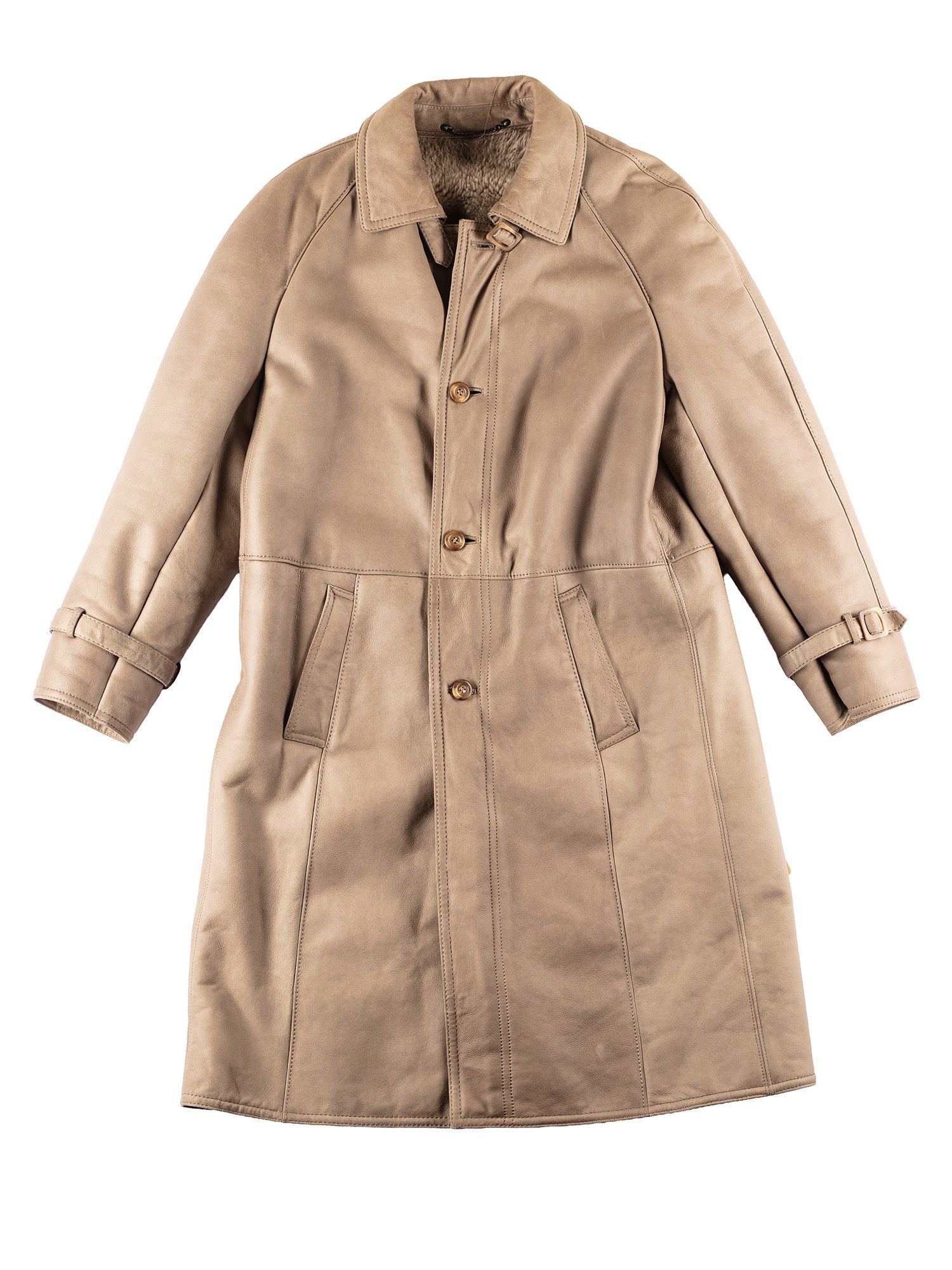 Vintage 80's Men Sheepskin Maxi Coat in Beige by Northern Grip
