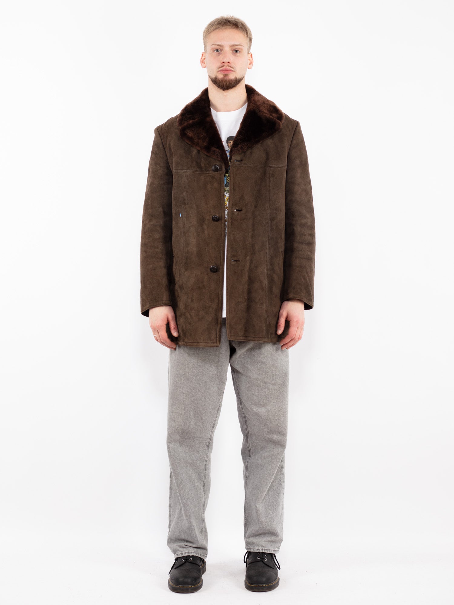 Vintage 70's Men Suede Sherpa Coat in Brown by Northern Grip