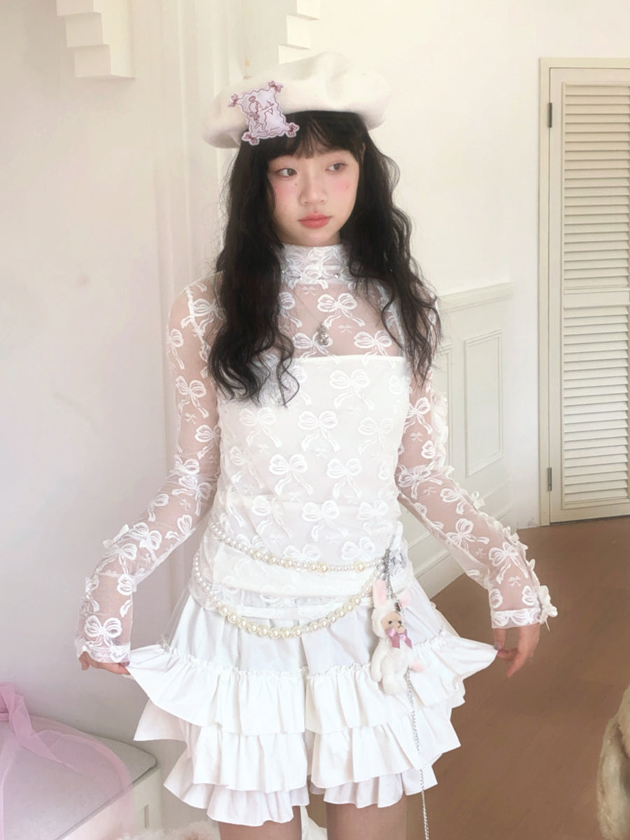 Harajuku Daytoday Everyday Institute Bow Embroidery Base Shirt Long Sleeve by Land Decora