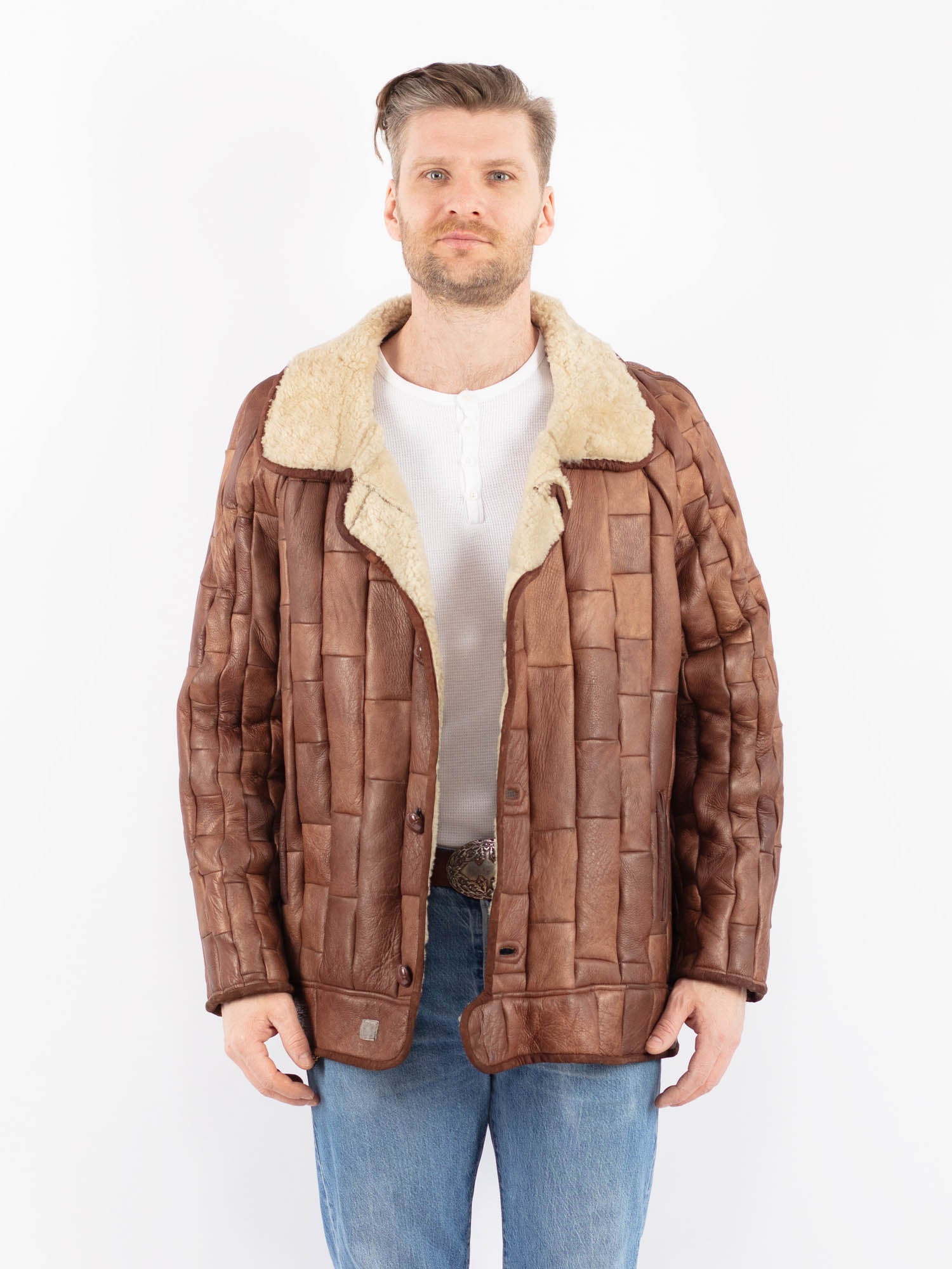 Vintage 80's Men Sheepskin Jacket in Brown by Northern Grip