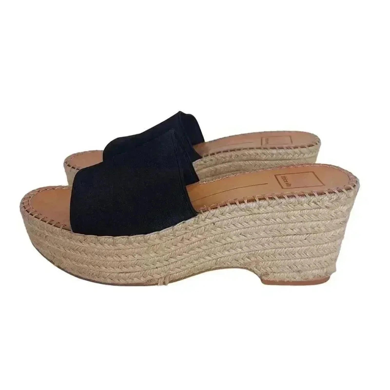 Dolce Vita Black Platform Sandals Canvas Slides Woven Wedges Women's S by Hot Girl Secondhand