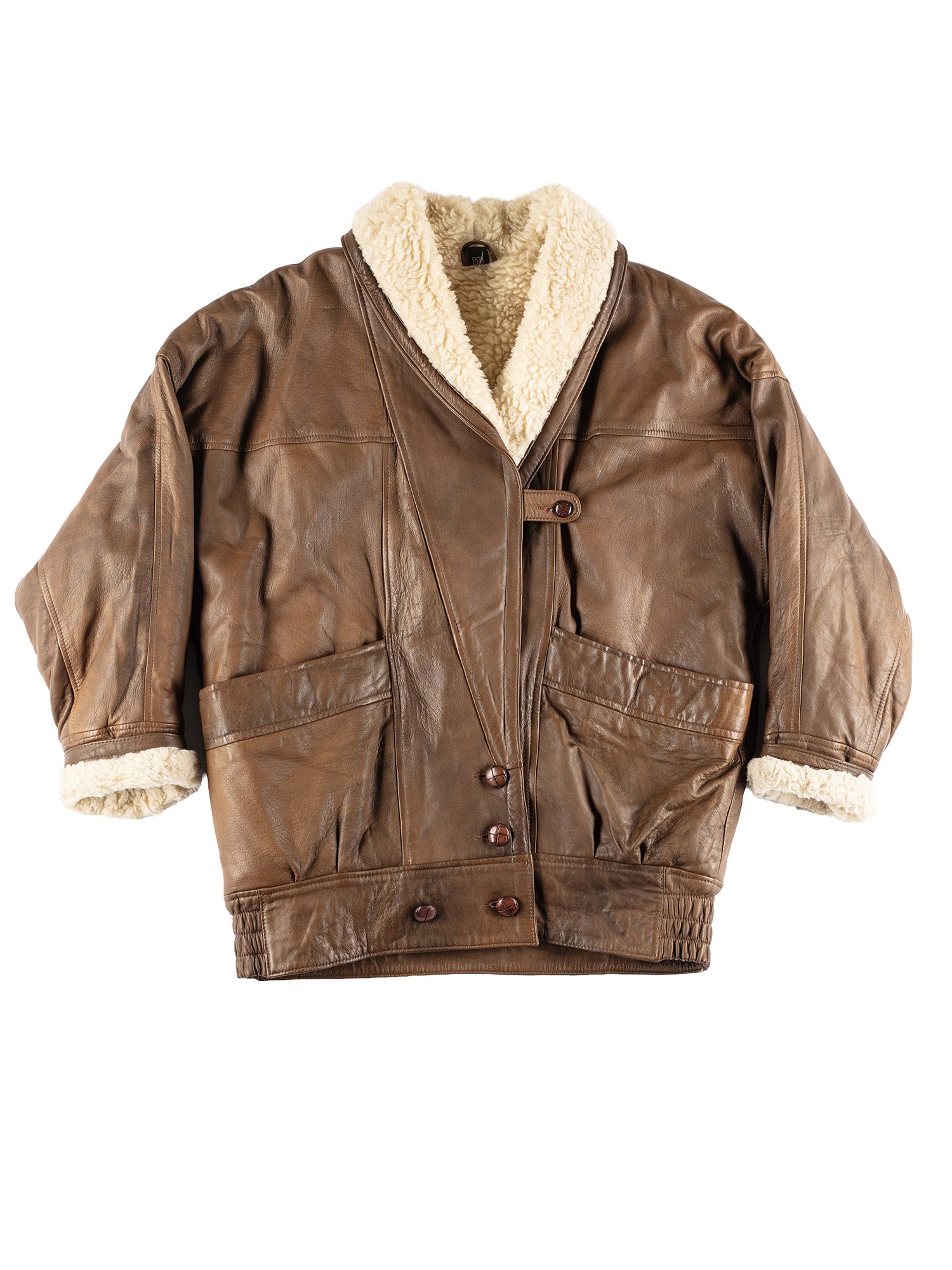 Vintage 80's Women Faux Sheepskin Coat in Brown by Northern Grip
