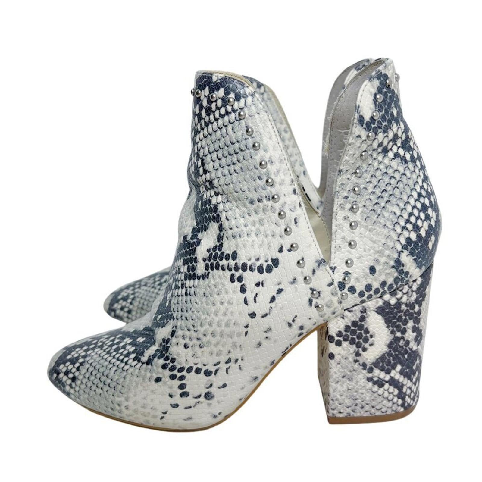 Steve Madden Rockstar White and Grey Snakeprint Snakeskin Studded Boot by Hot Girl Secondhand