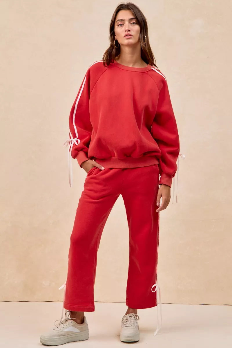 SIDE LINED BOW DETAILS FLEECE SWEATPANTS by RAËLIV