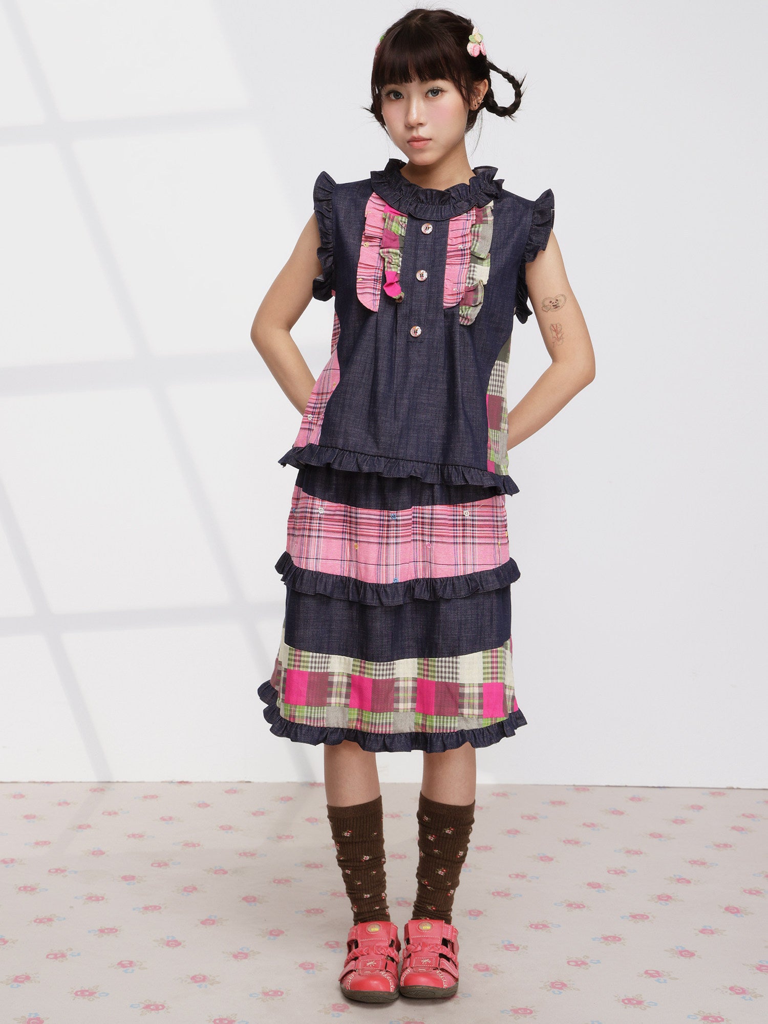 Pink Plaid Denim Set - FRUITS by Land Decora