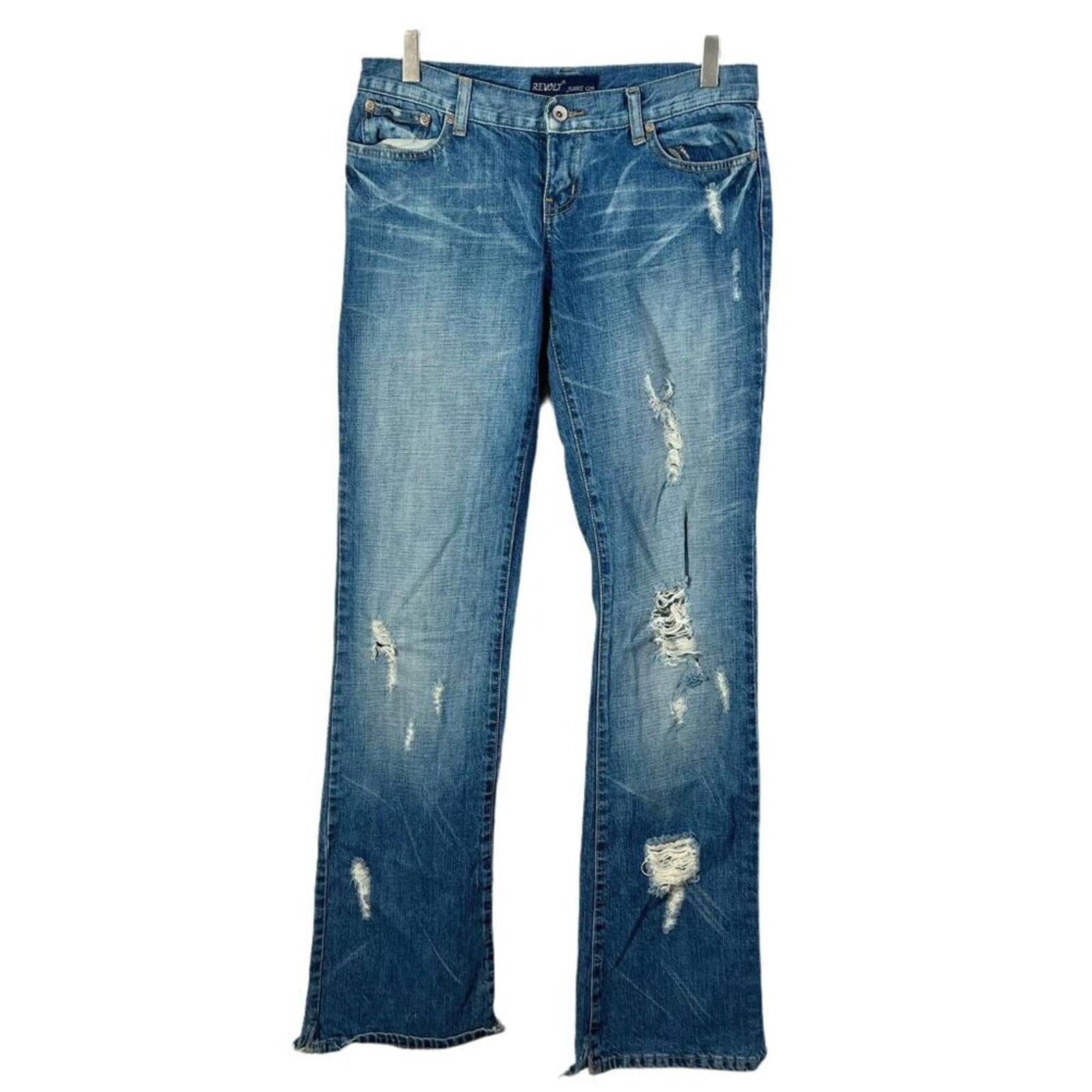 y2k Vintage Low Rise Medium Wash Distressed Flared Jeans Bootcut Size by Hot Girl Secondhand