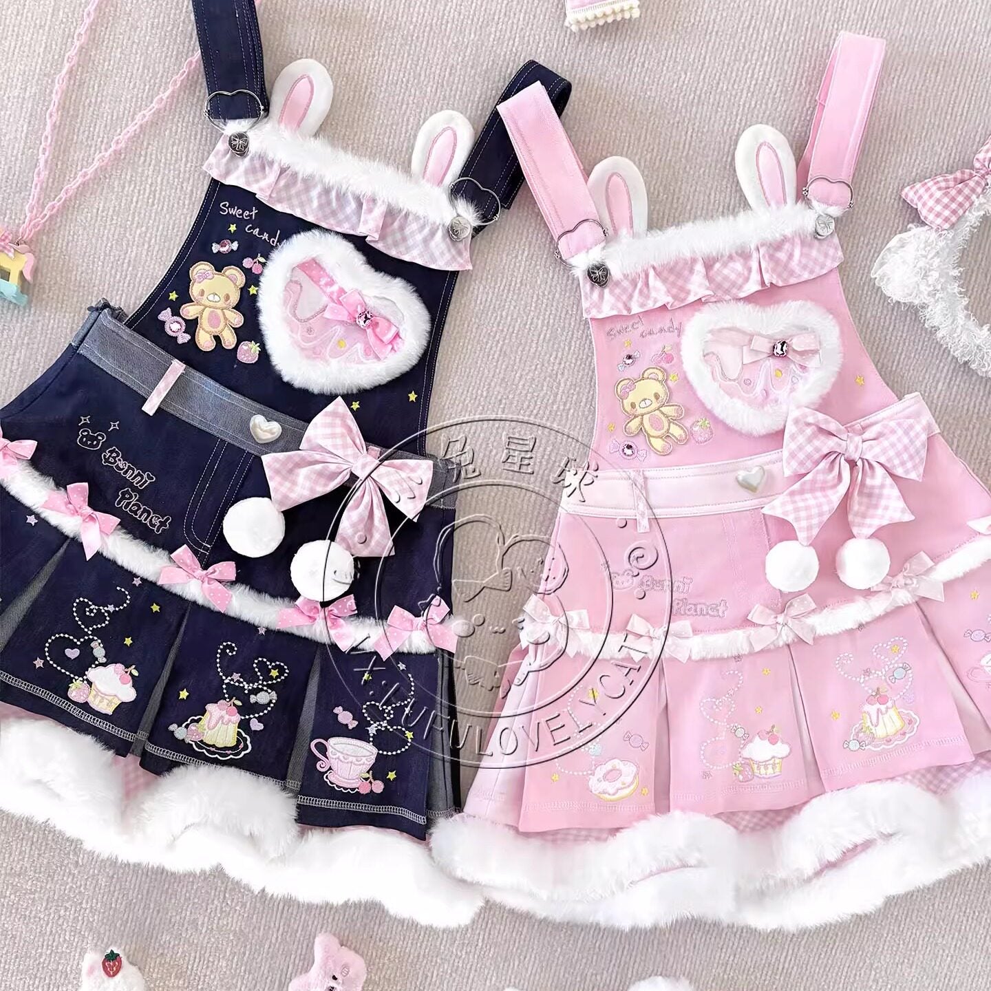 Cream Donut Bunny Suspender Dress Y2K Kawaii by Land Decora