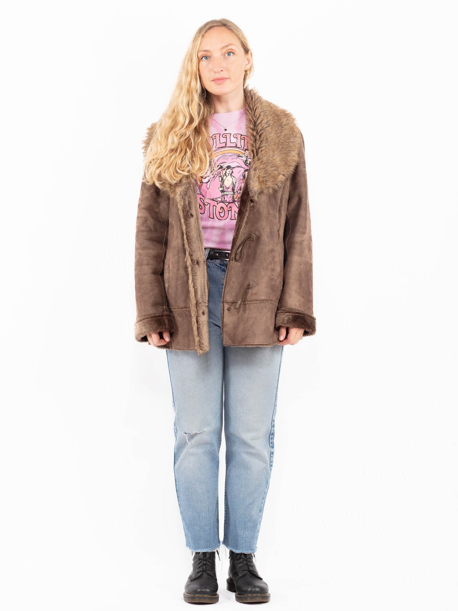 Vintage 00's Penny Lane Faux Sheepskin Jacket in Brown by Northern Grip