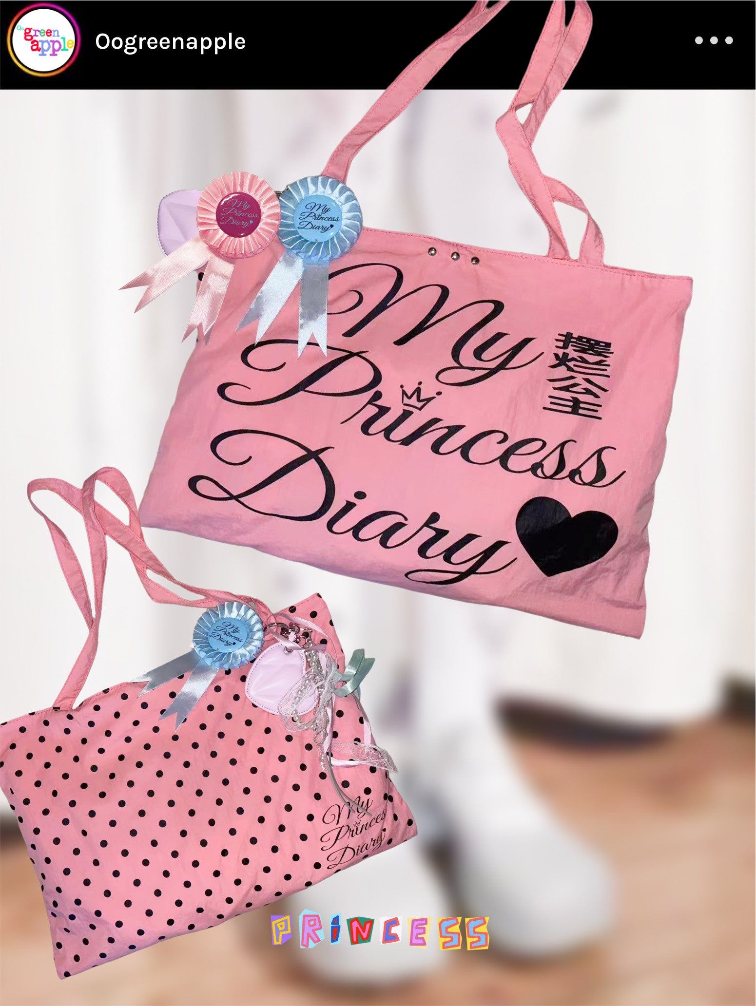 Y2K Polka Dot Tote Bag - Oogreenapple by Land Decora