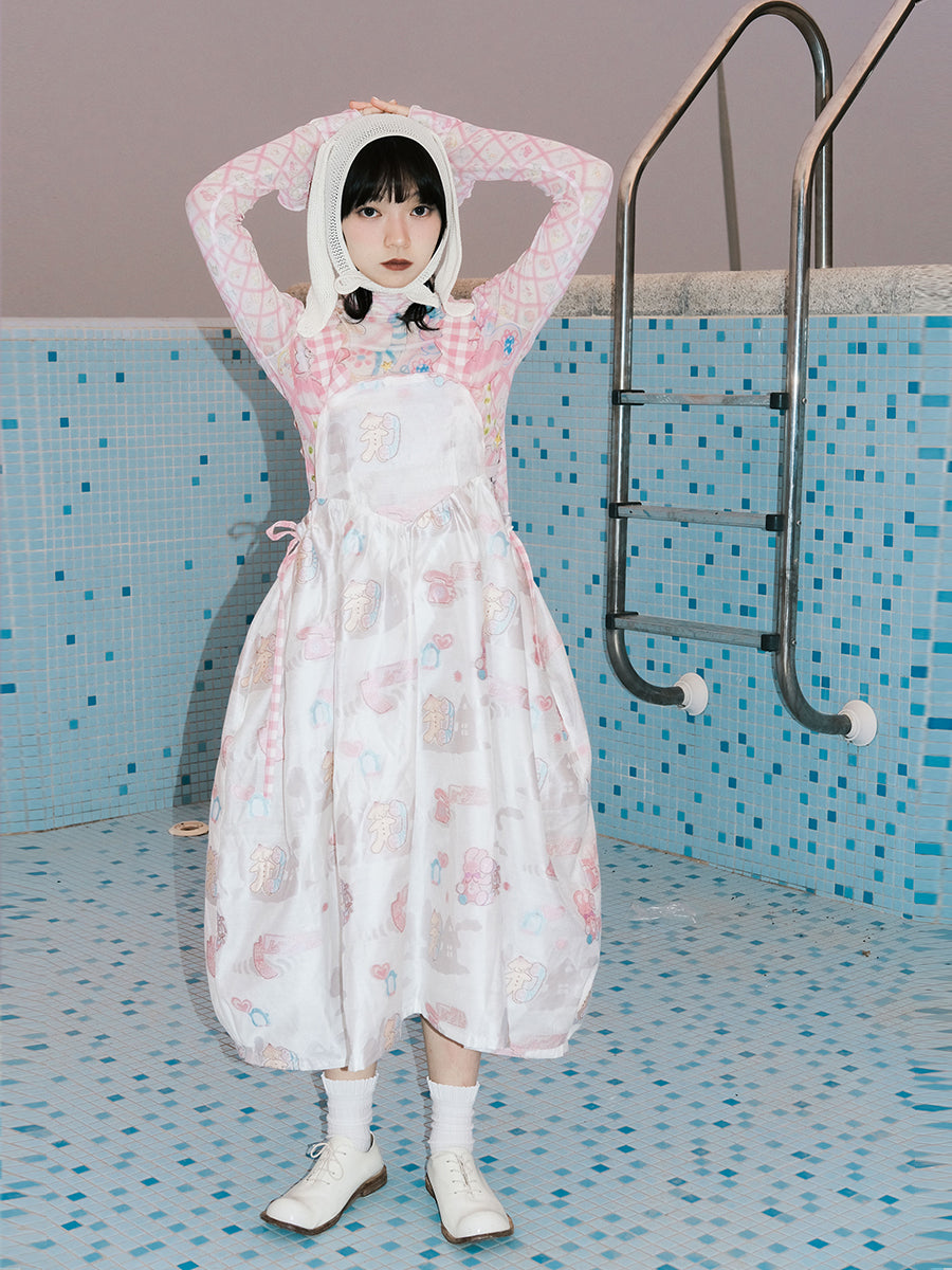 Harajuku Bunny & Puppy Semi-Transparent Jacquard Strap Dress – Meugler by Land Decora