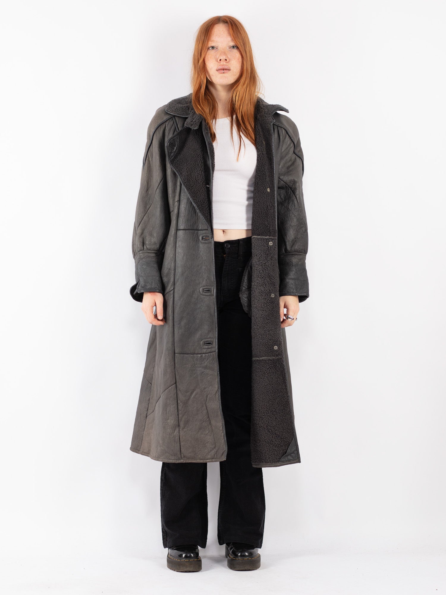Vintage 80's Women Sheepskin Coat in Gray by Northern Grip