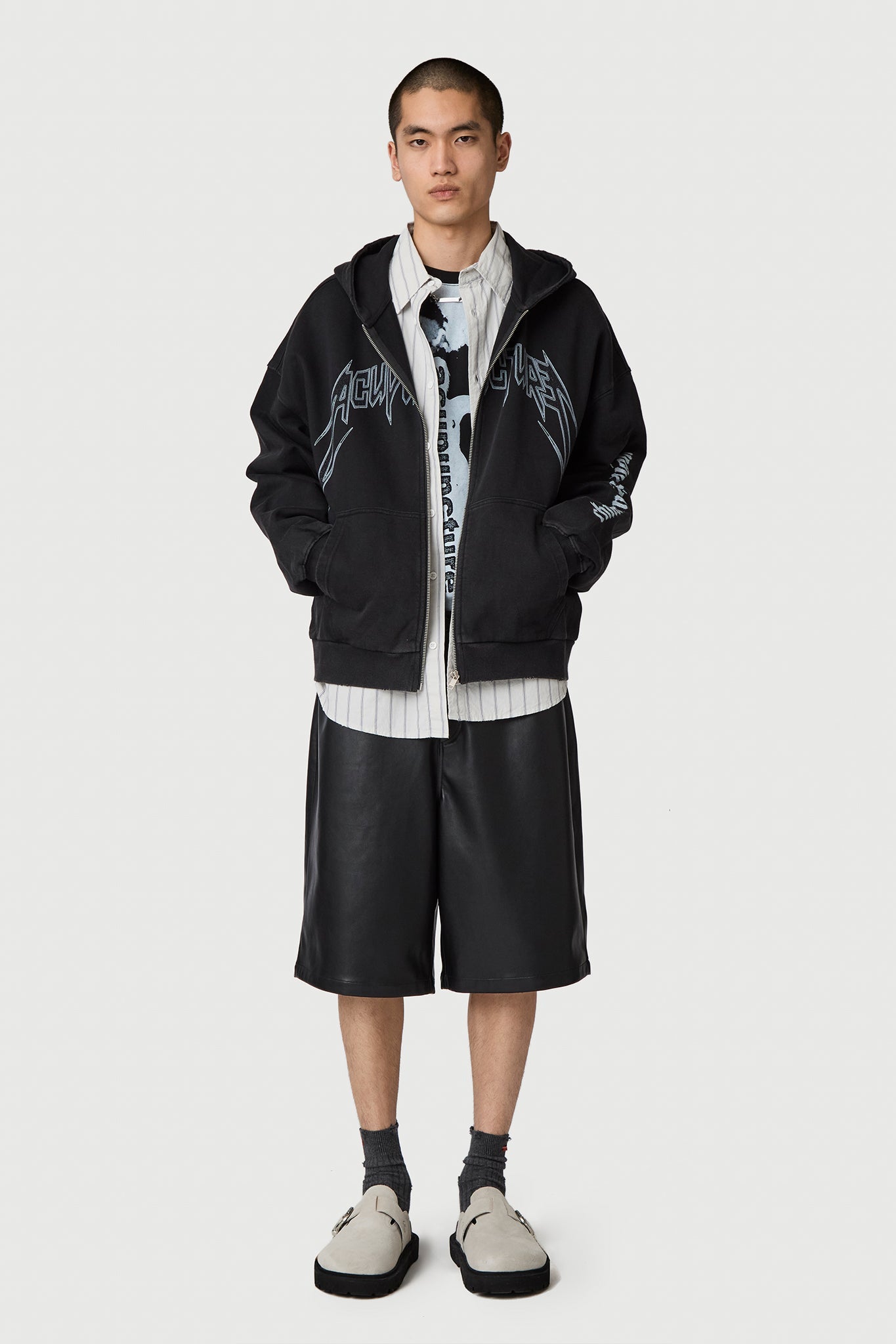 PUNKER ZIP HOODIE 2 WASHED BLACK by Acupuncture1993