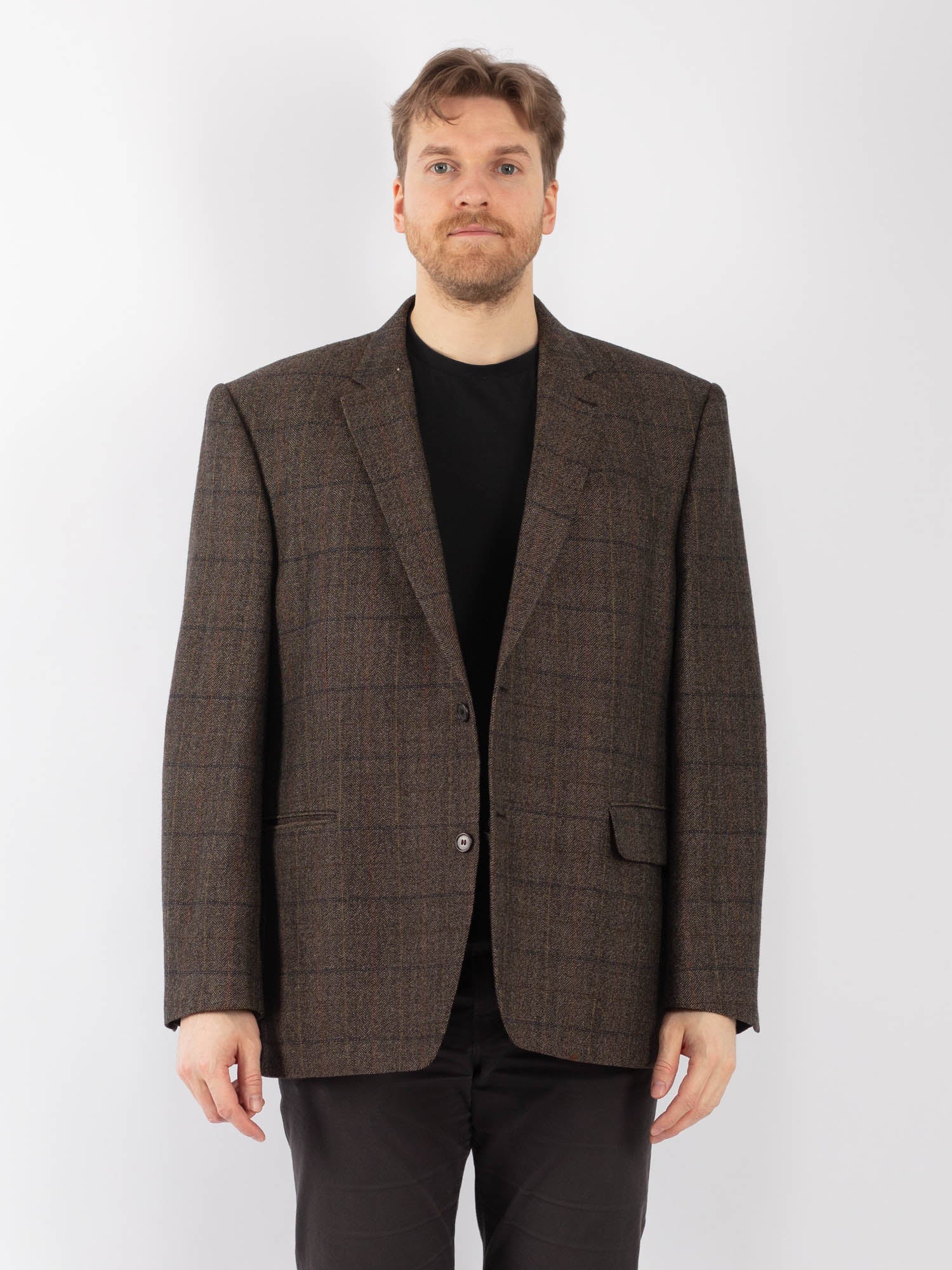 Vintage 90's Men Cashmere Wool Blend Blazer Jacket in Brown by Northern Grip