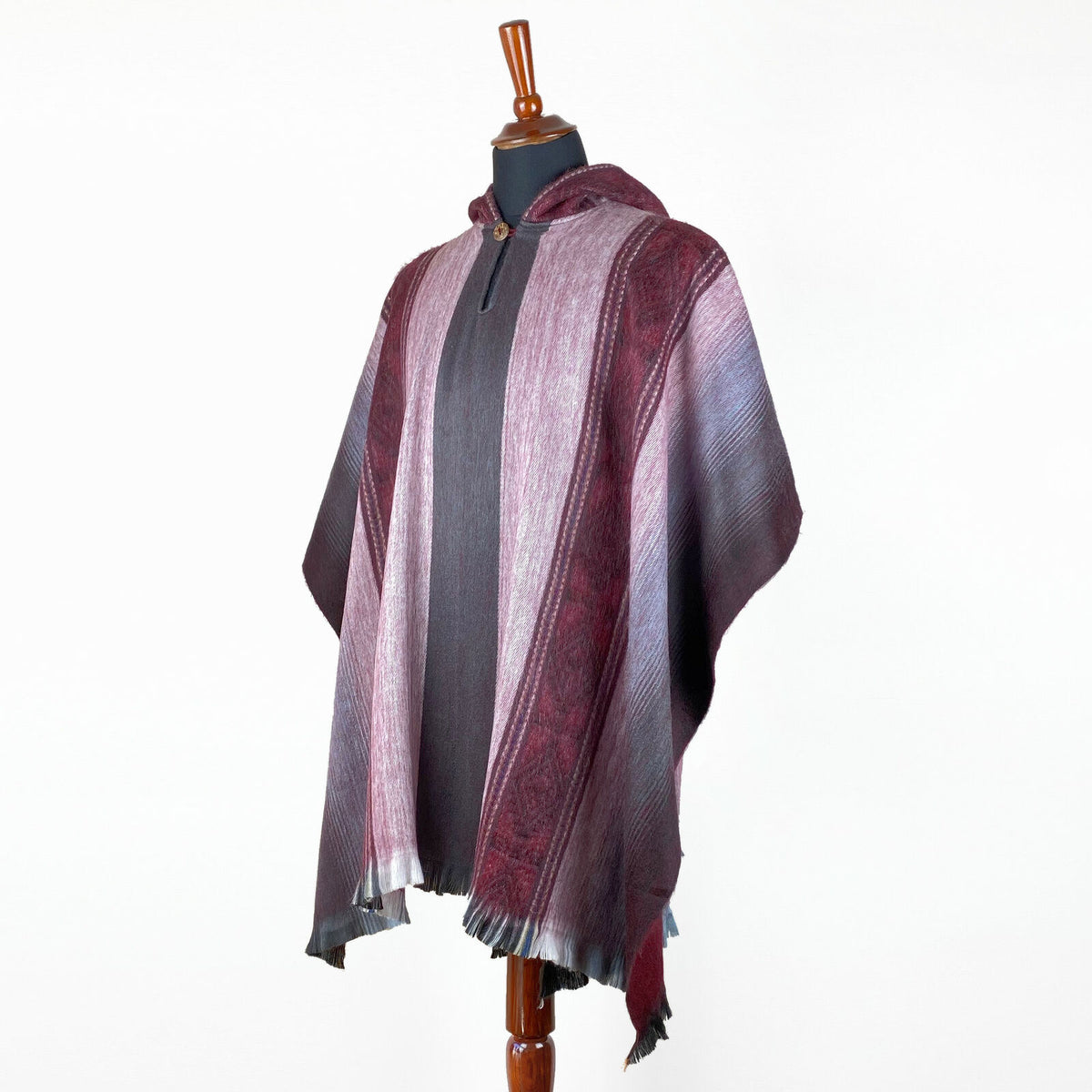 Lightweight Baby Alpaca Wool Hooded Poncho Pullover - Burgundy - Unisex by ECUALAMA