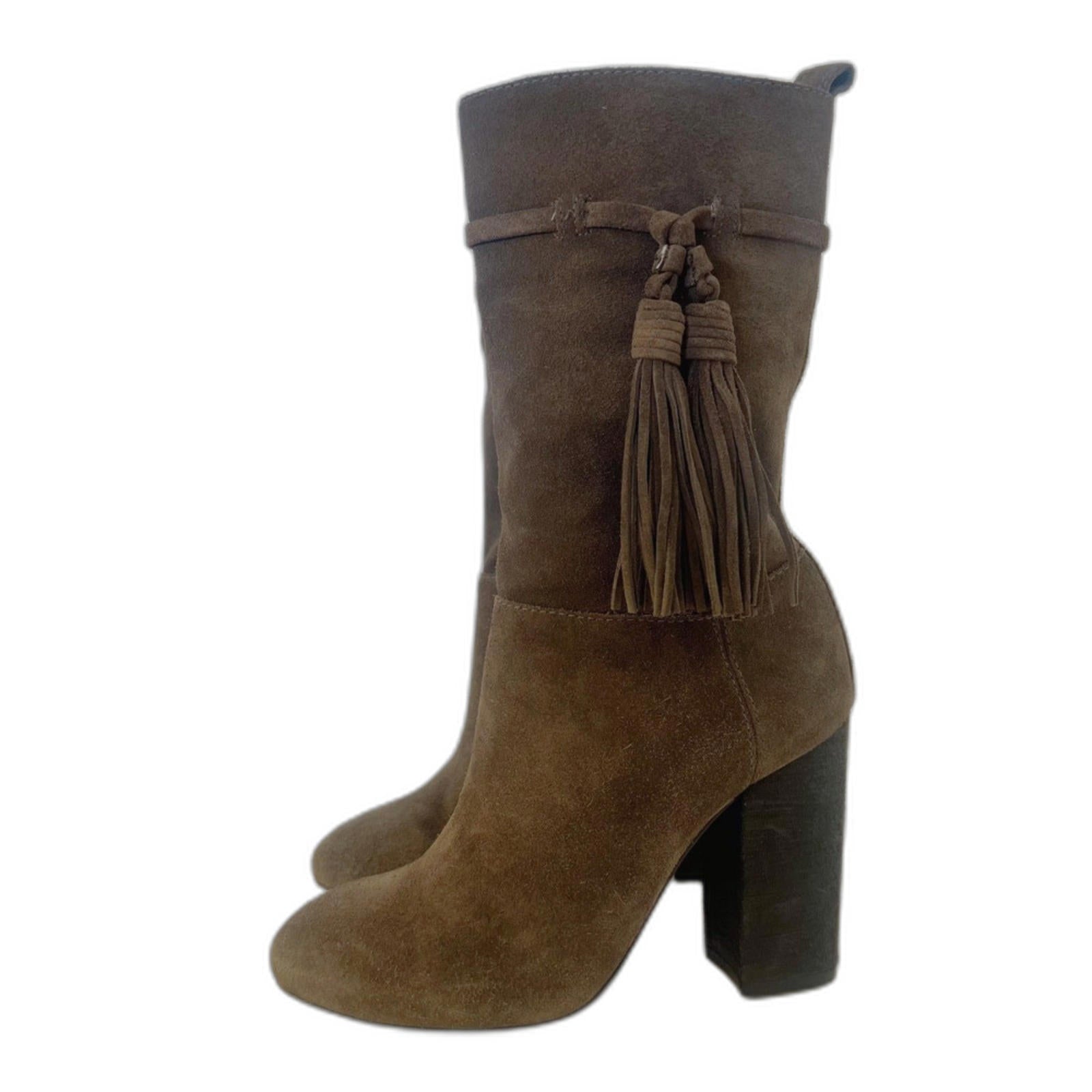 Vince Camuto Fermel Brown Suede Mid Calf Boot Slouchy Tassel Women's S by Hot Girl Secondhand