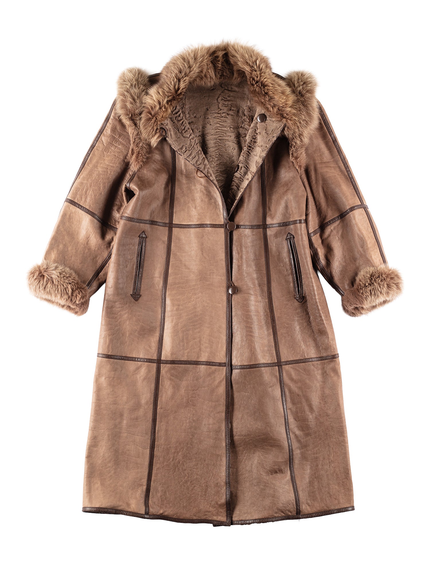 Vintage 80's Women Sheepskin and Fur Coat in Brown by Northern Grip