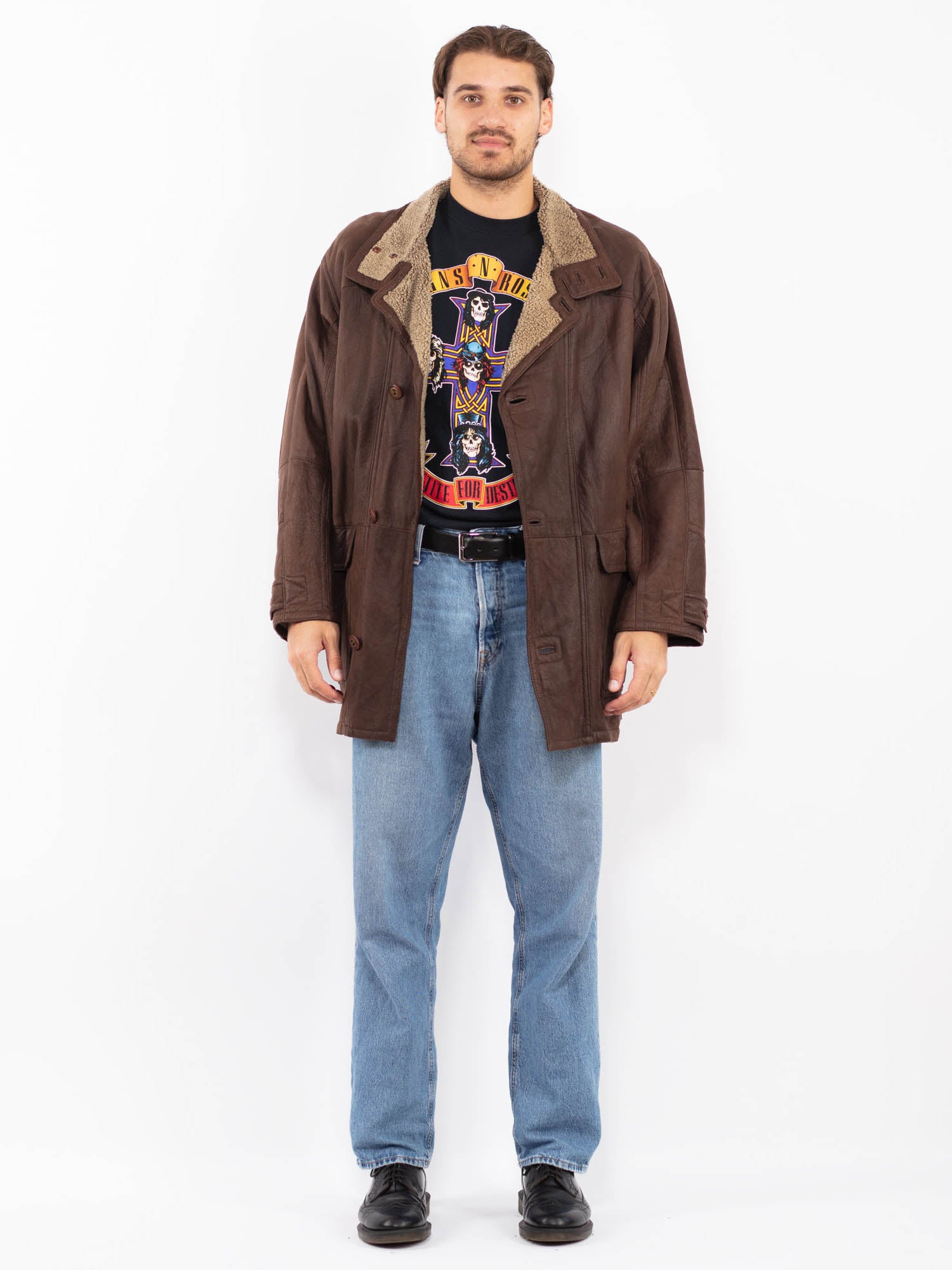Vintage 90's Men Sheepskin Coat in Brown by Northern Grip