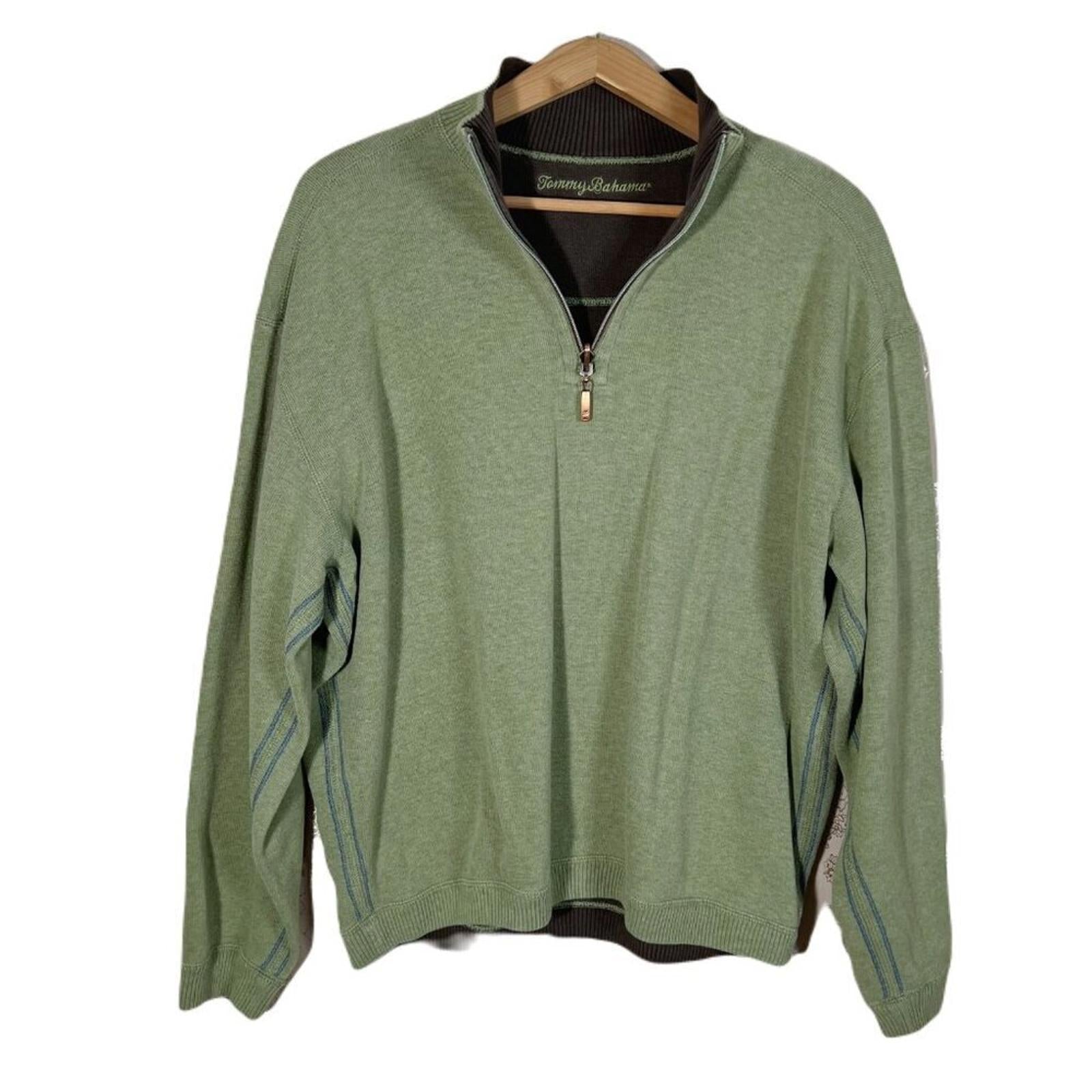 Tommy Bahama Men's Green Pullover Quarter Zip Jacket Sweater Size XL by Hot Girl Secondhand