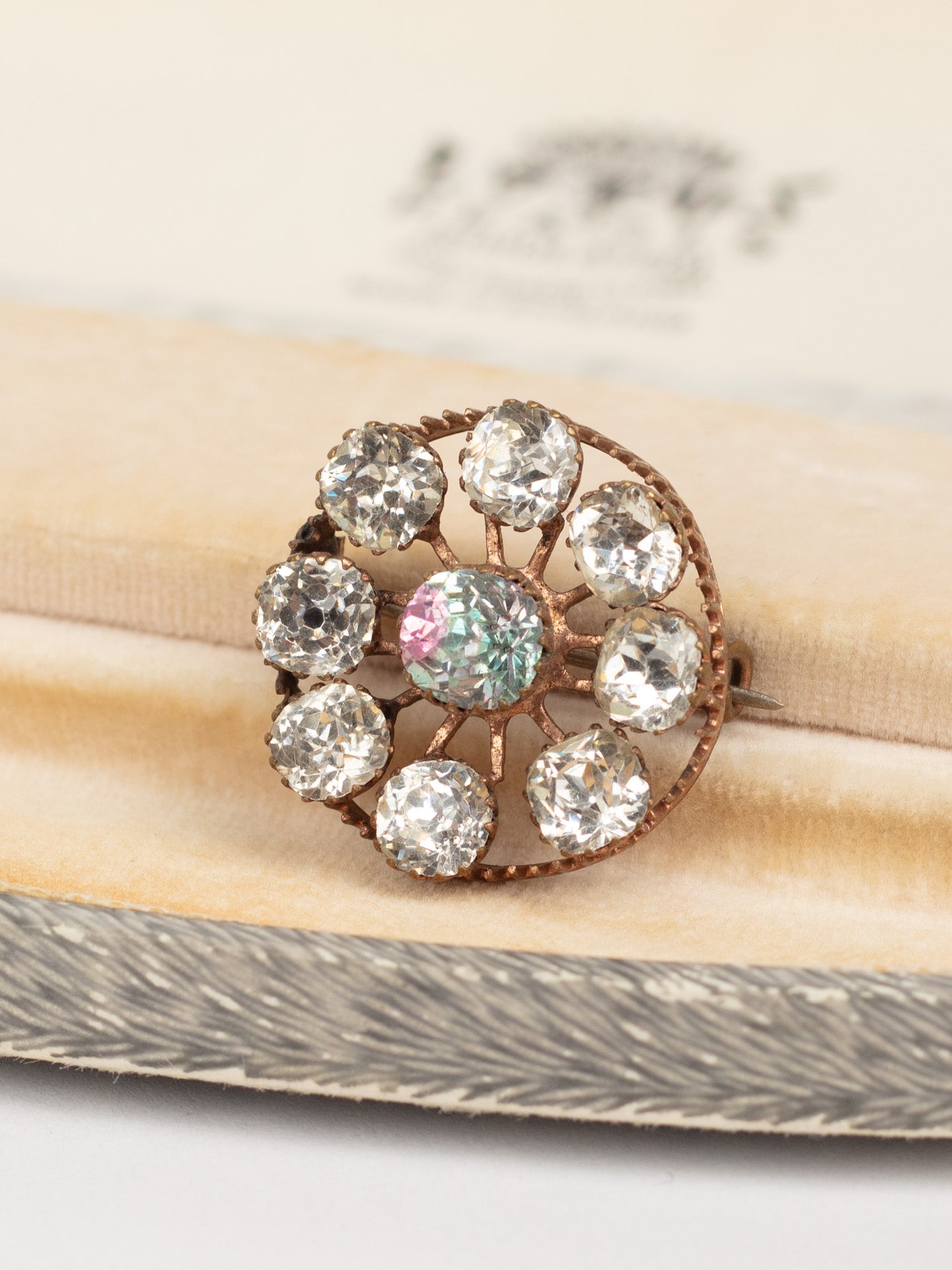 Antique Victorian Round Brooch with Large Clear Paste Stones by Northern Grip