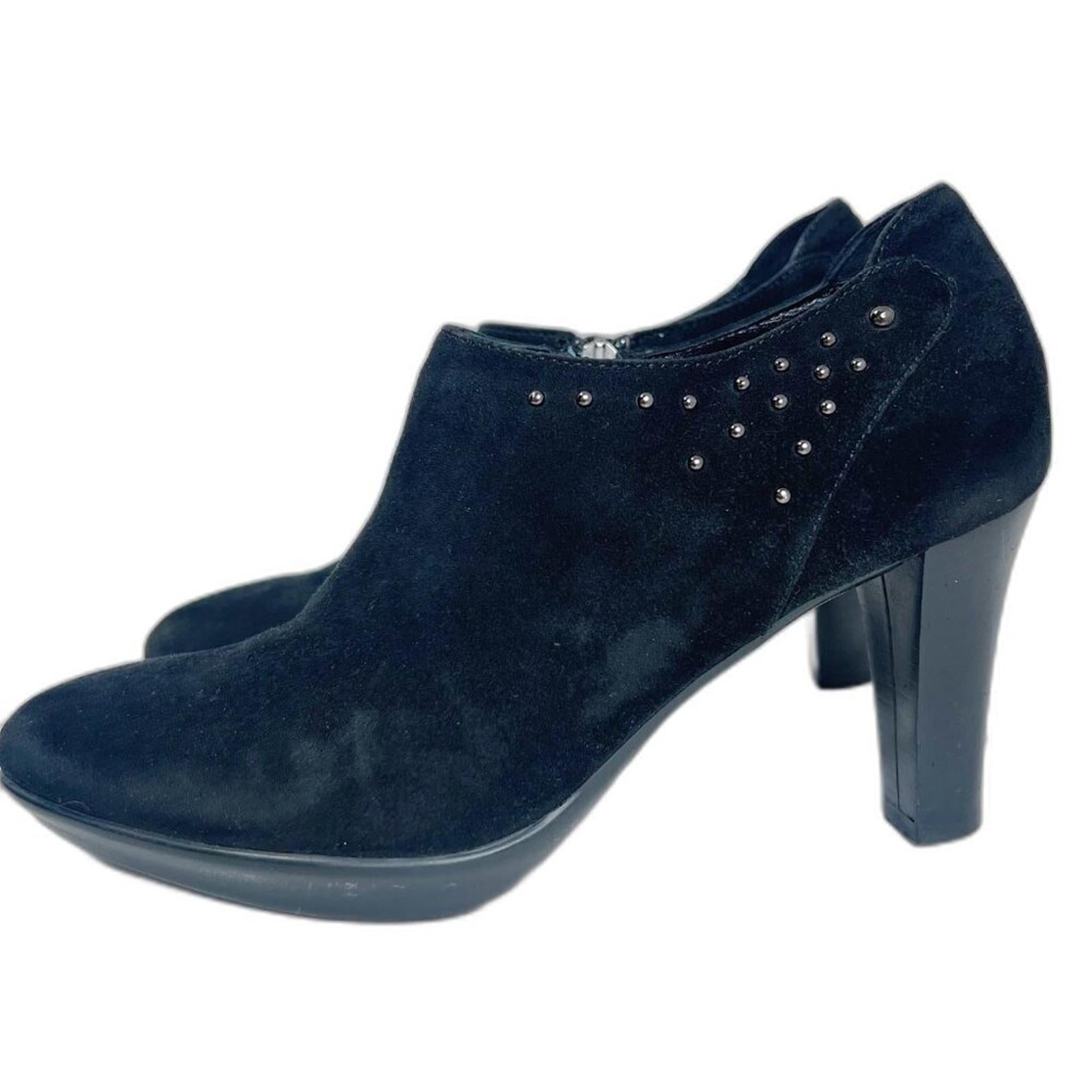 Aquatalia Rosy Bootie Black Suede Studded Heeled Ankle Boot Leather Si by Hot Girl Secondhand