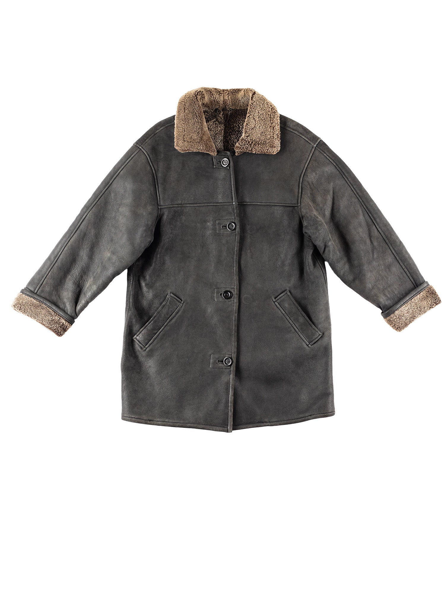 Vintage 80's Women Sheepskin Coat in Dark Gray by Northern Grip