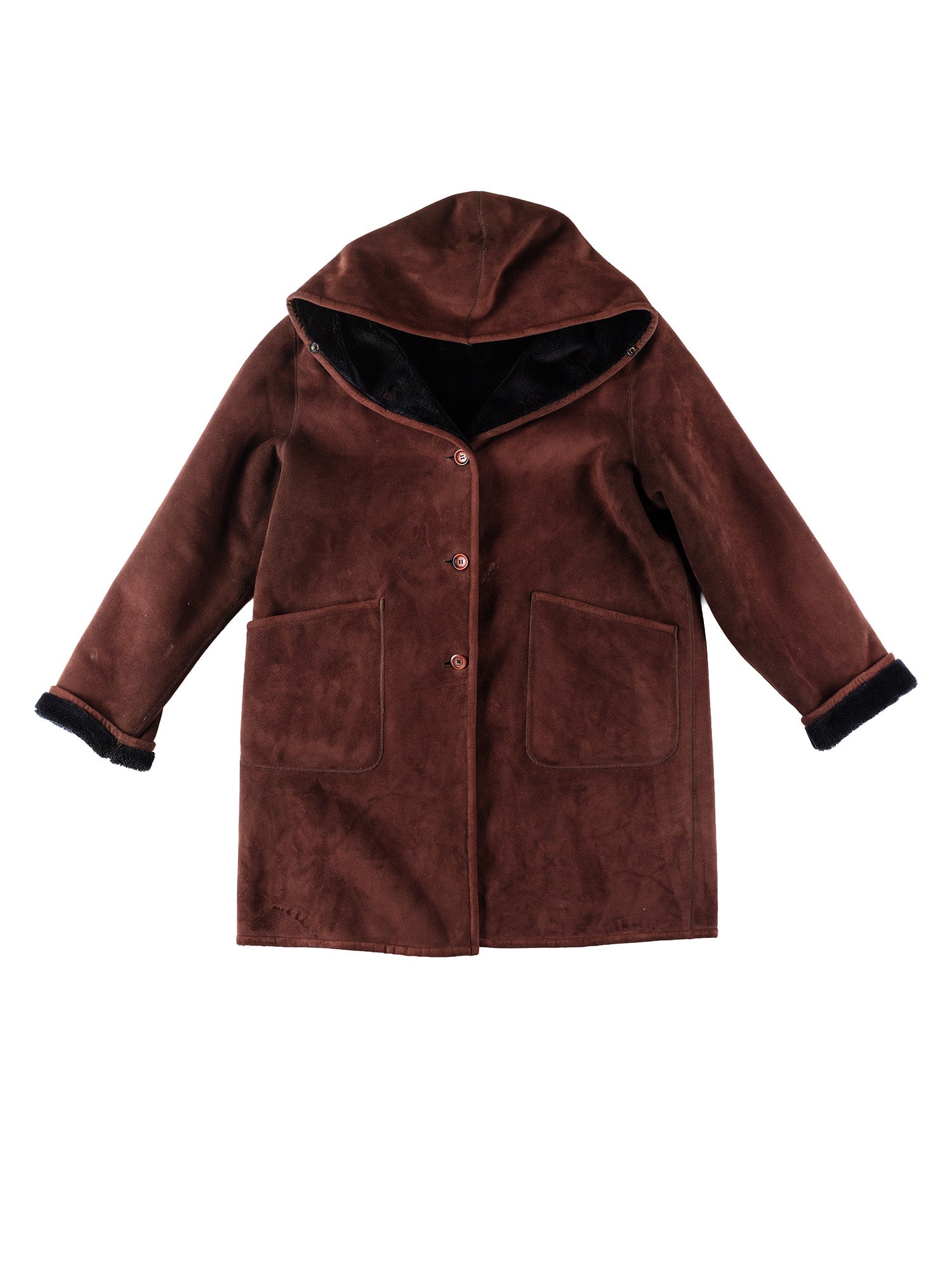 Vintage 90's Women Faux Sheepskin Coat in Brown by Northern Grip