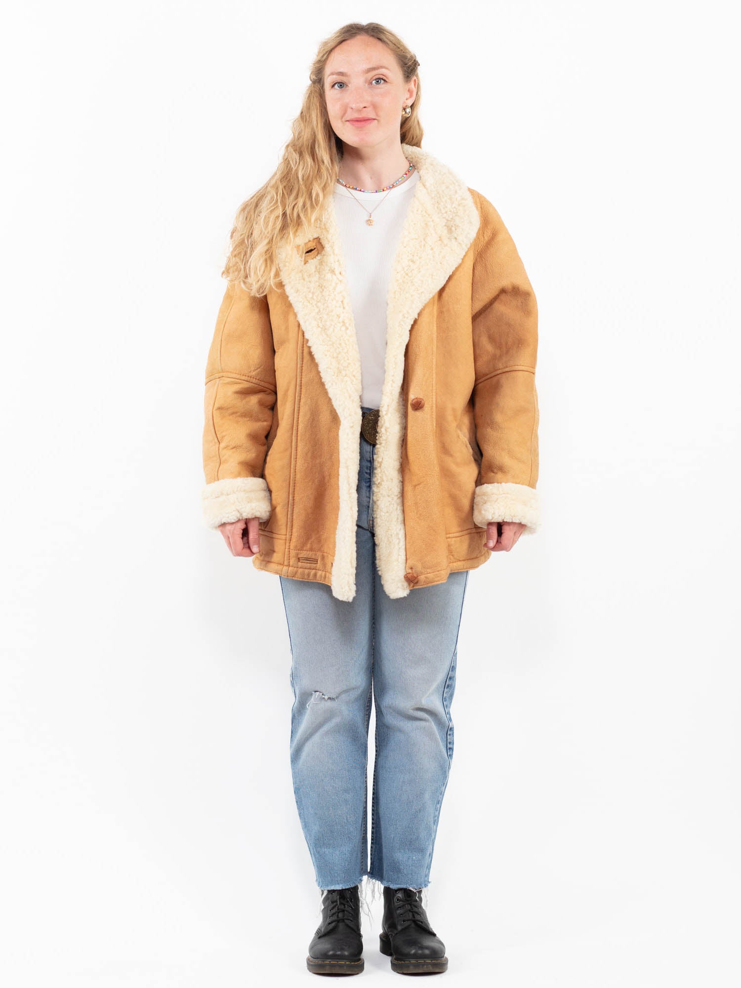 Vintage 80's Women Sheepskin Coat in Brown by Northern Grip