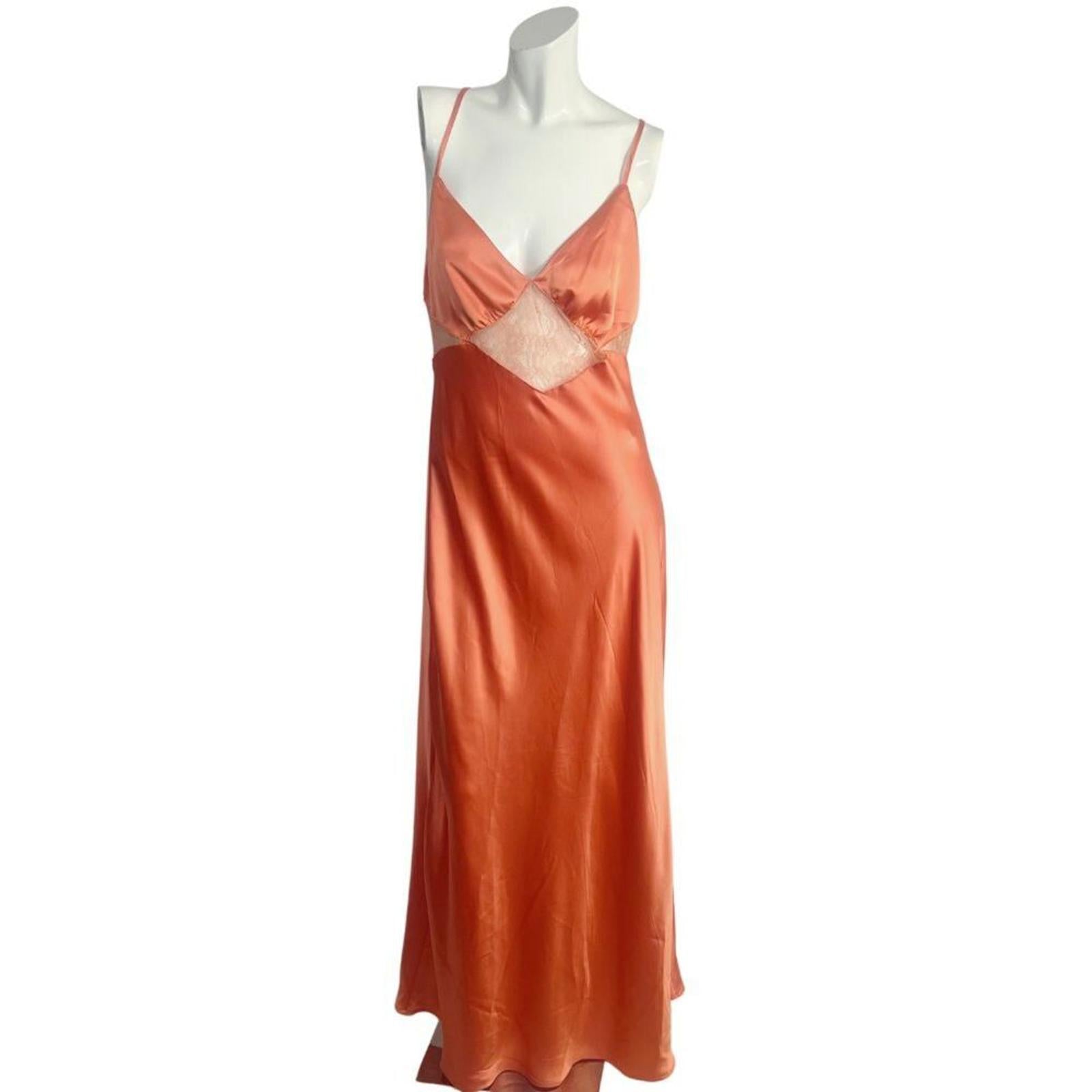 NWOT Forever 21 Salmon Orange Satin Slip Dress Lace Details Maxi Size by Hot Girl Secondhand