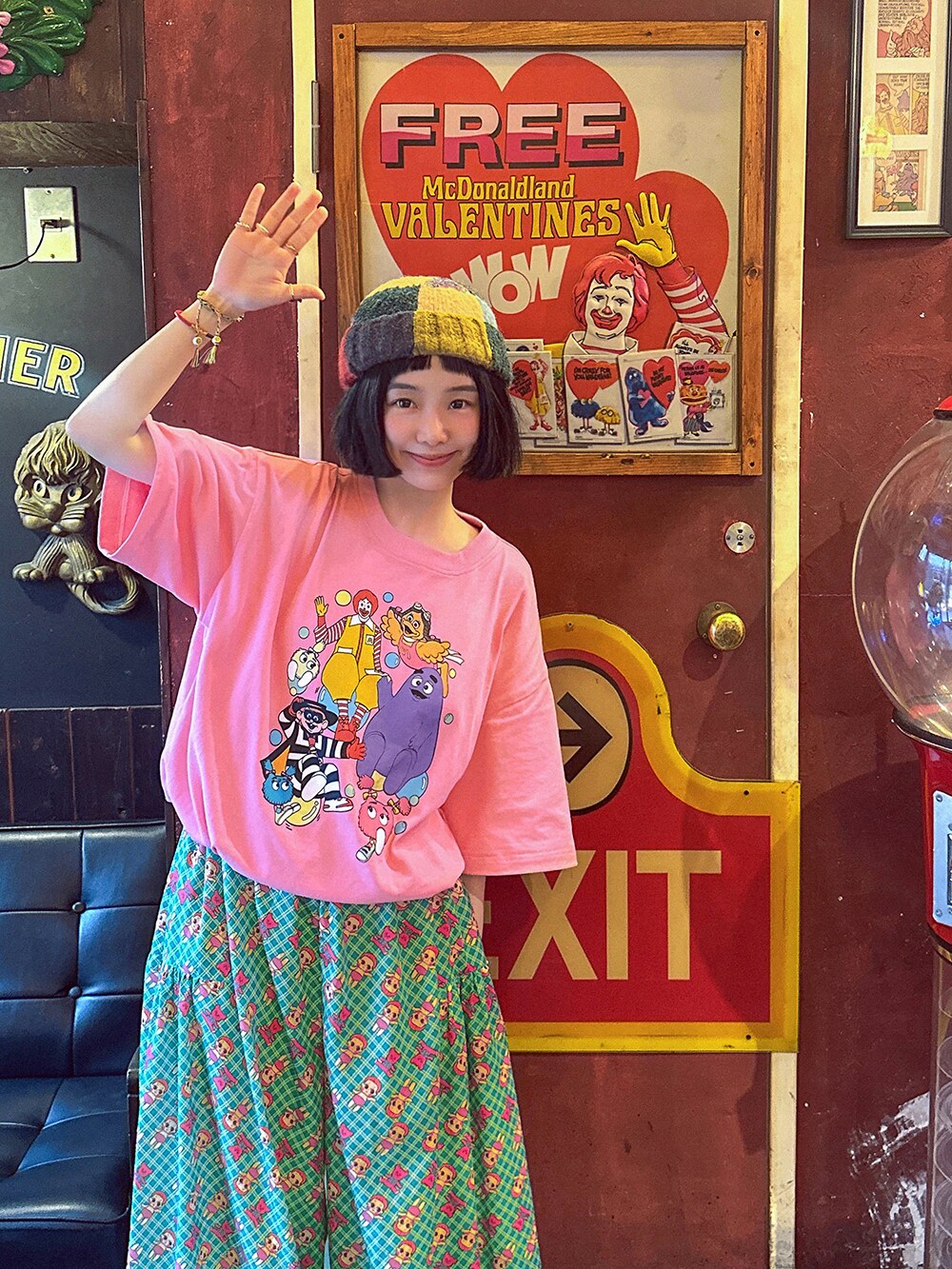 Pink Cartoon Oversized Cotton Tee – made in zzz by Land Decora