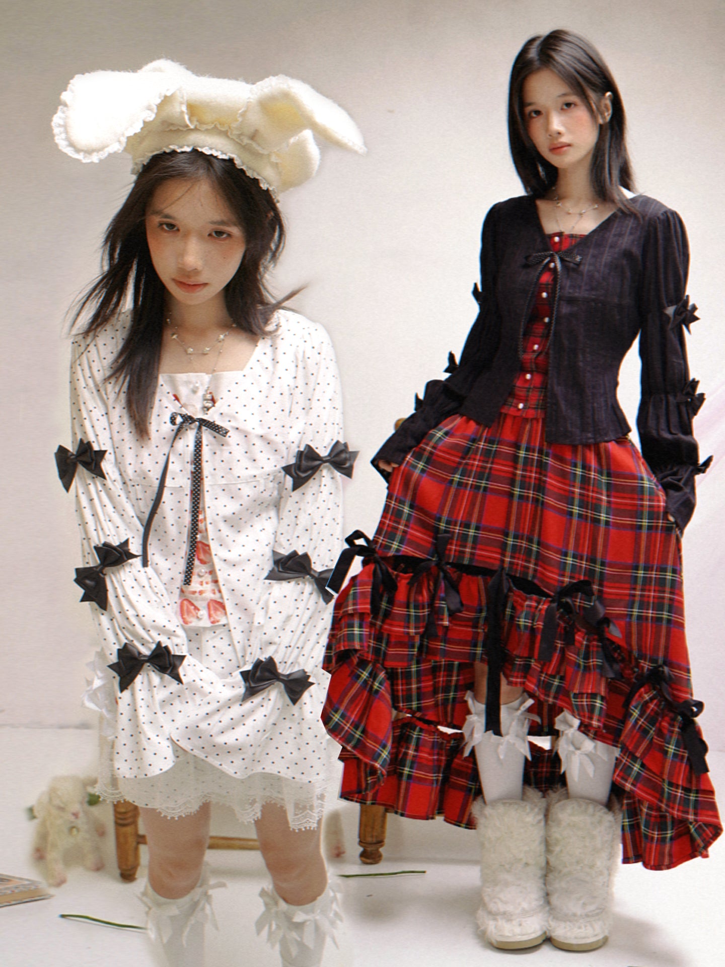 Girly Polka Dot Plaid Patchwork Shirt Slim Fit Long Sleeve - daytoday everyday institute by Land Decora