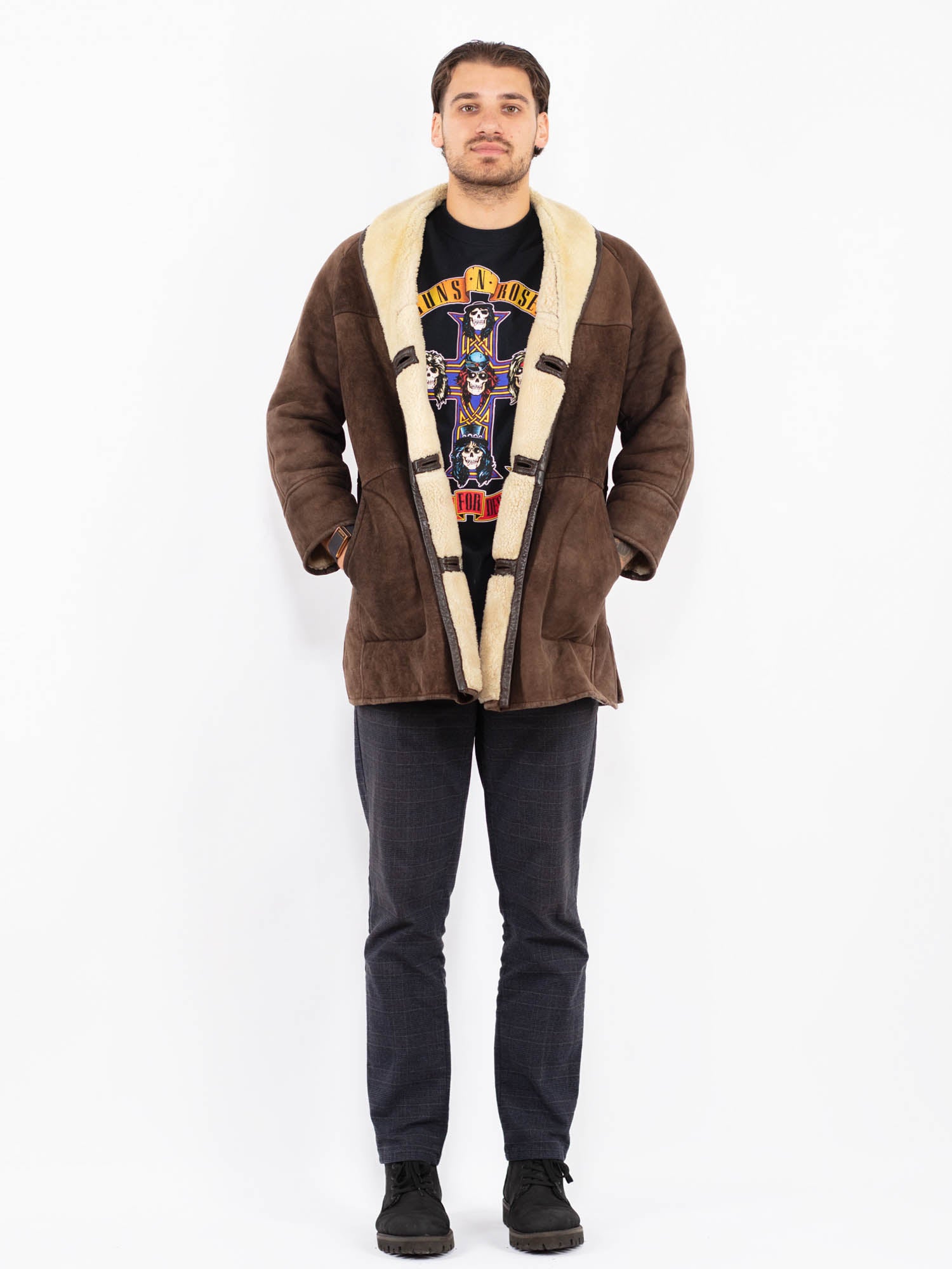 Vintage 80's Men Sheepskin Coat in Brown by Northern Grip