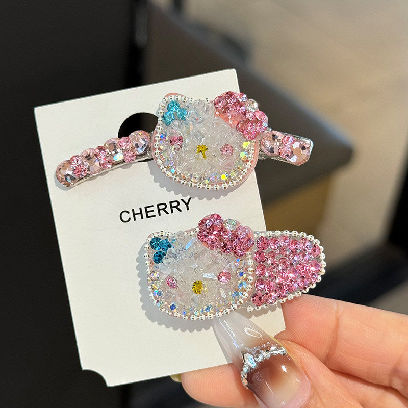 Pink Kitty Rhinestone Hair Clip Y2K | Cream Berry by Land Decora