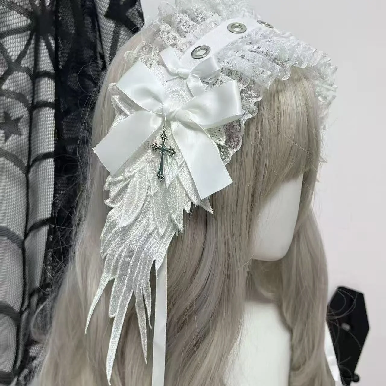 White Wing Lace Gothic Lolita Headband - 1Gangster Inn by Land Decora